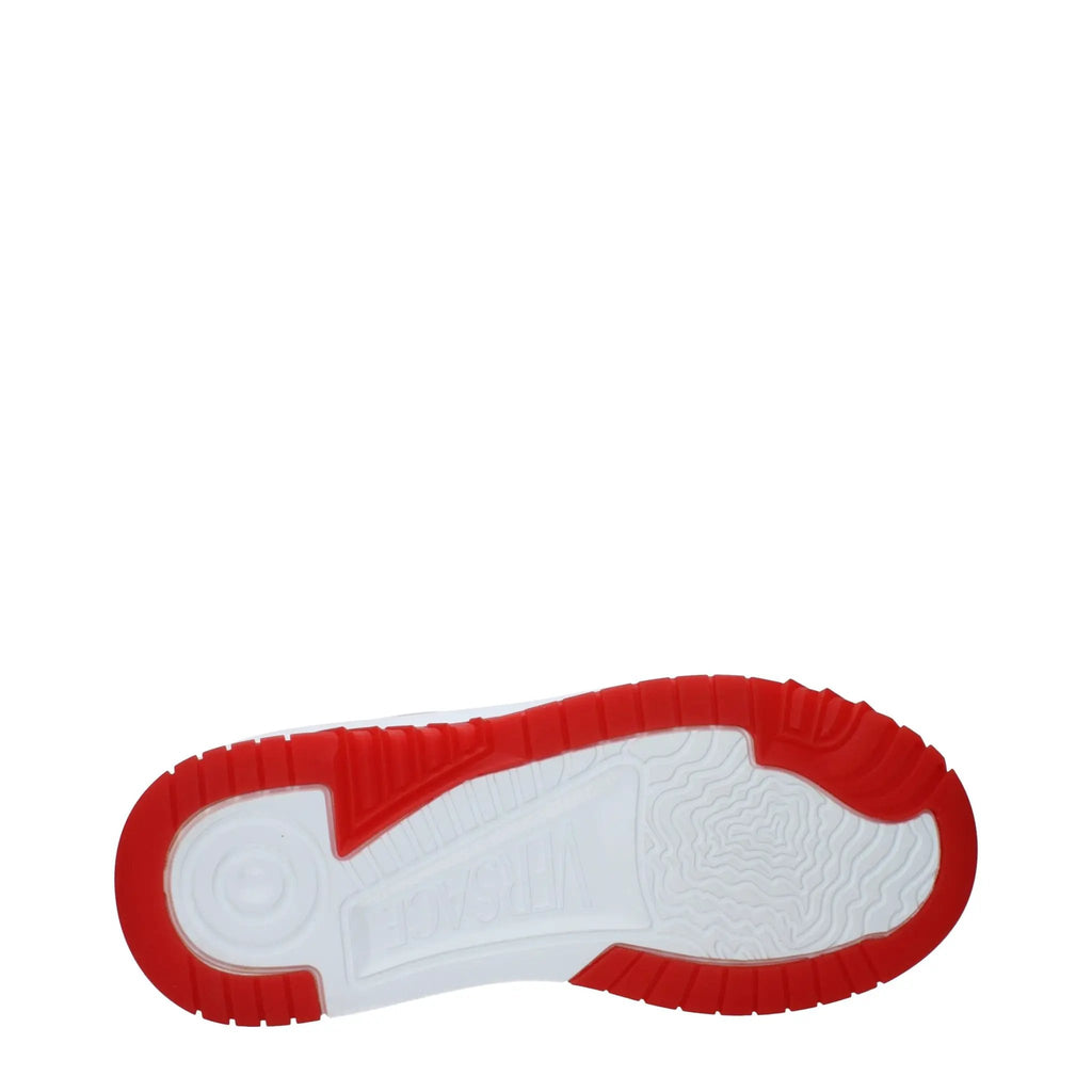 Men’s White & Red Leather Athletic Sneakers – Versace Logo Detail Trainers
