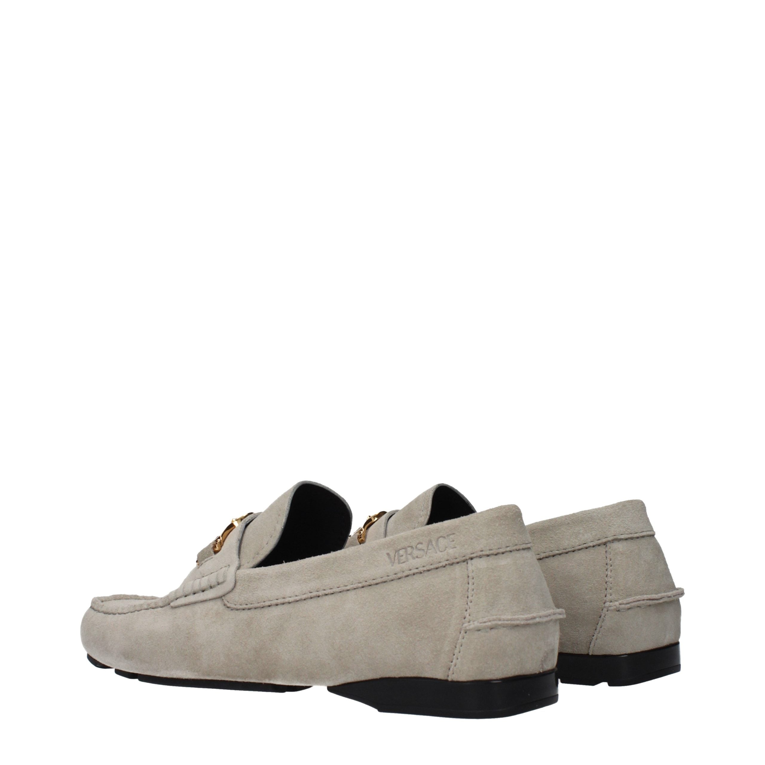 Versace Gray Leather Slip-On Loafers