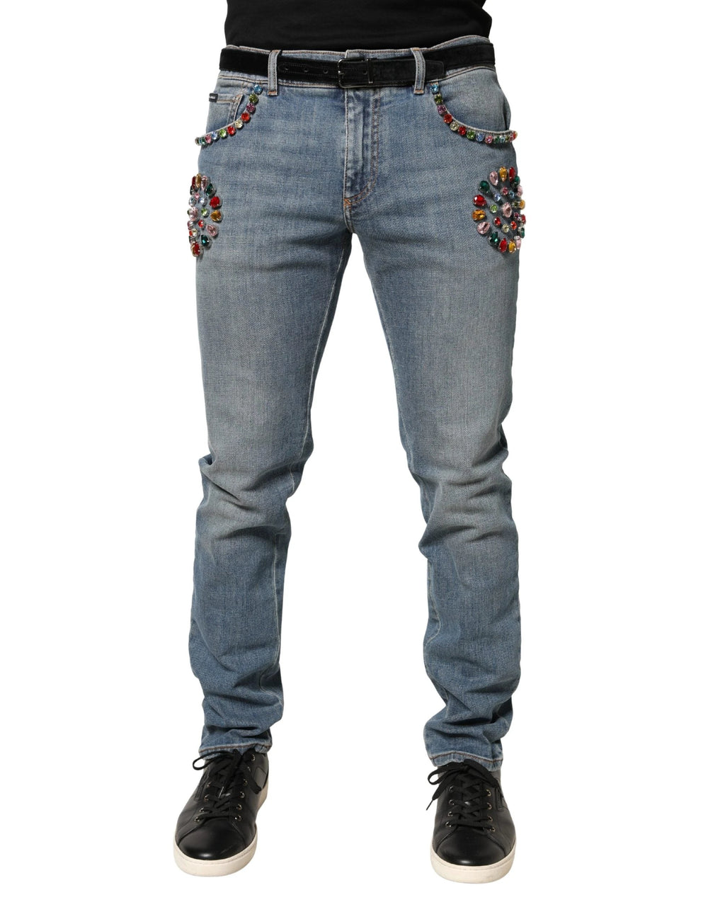 Jean en denim bleu orné Dolce &amp; Gabbana pour homme