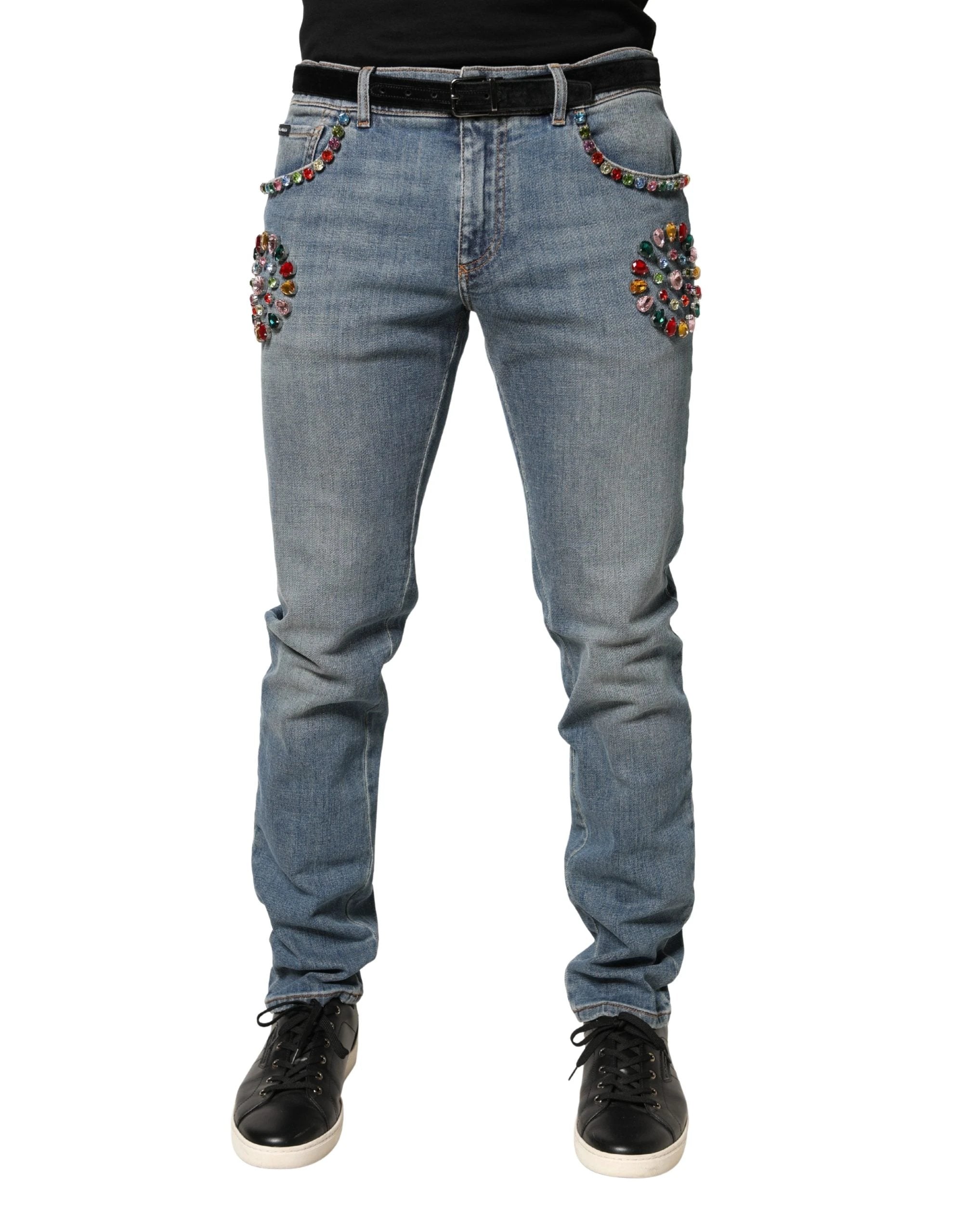 Jean en denim bleu orné Dolce &amp; Gabbana pour homme