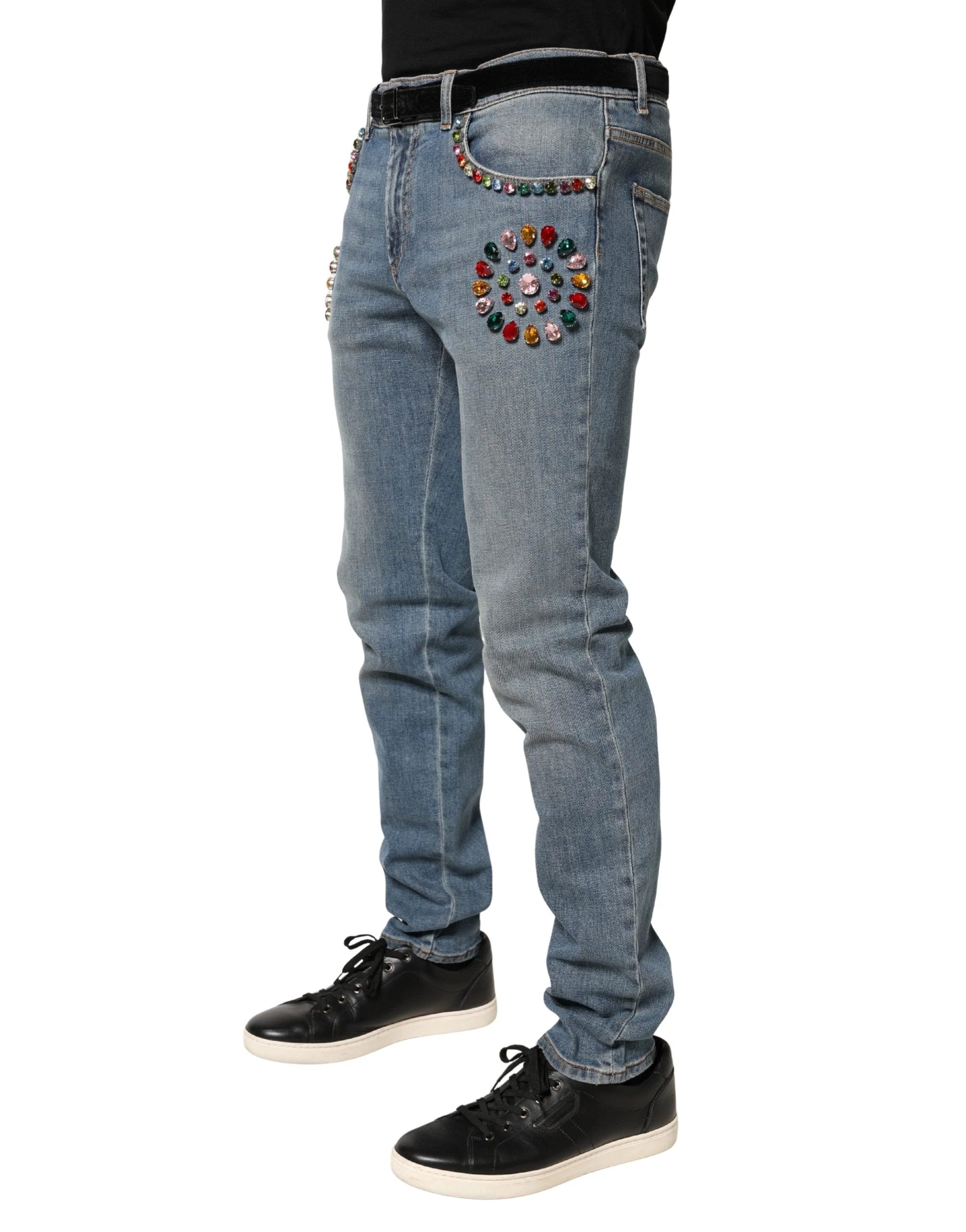 Jean en denim bleu orné Dolce &amp; Gabbana pour homme