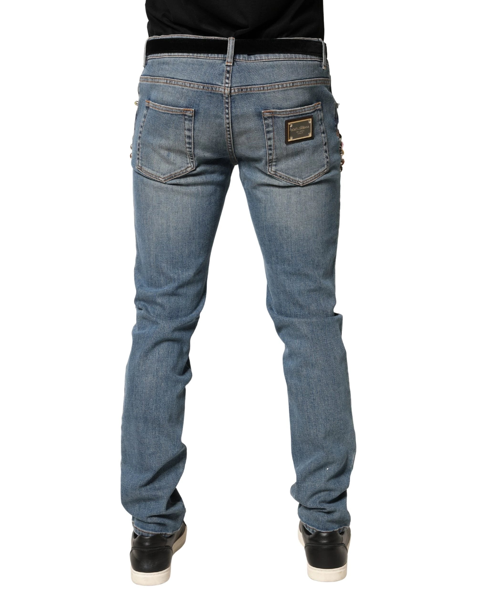 Jean en denim bleu orné Dolce &amp; Gabbana pour homme