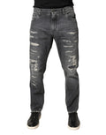 Jean Dolce &amp; Gabbana gris foncé en coton déchiré, coupe ample