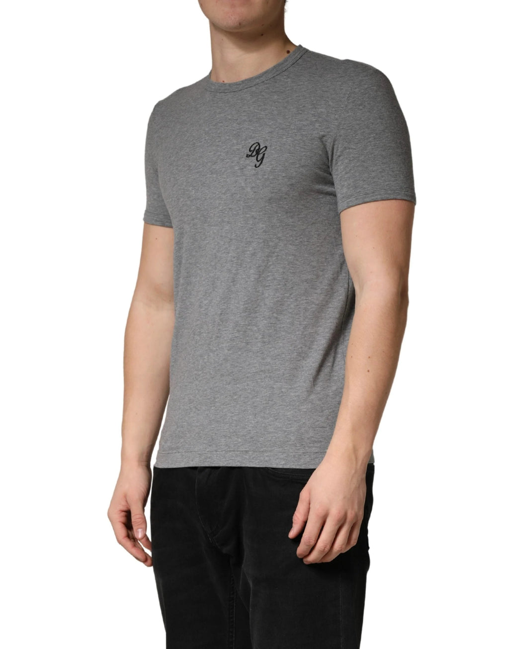 T-shirt Dolce &amp; Gabbana gris à col rond avec logo DG pour homme