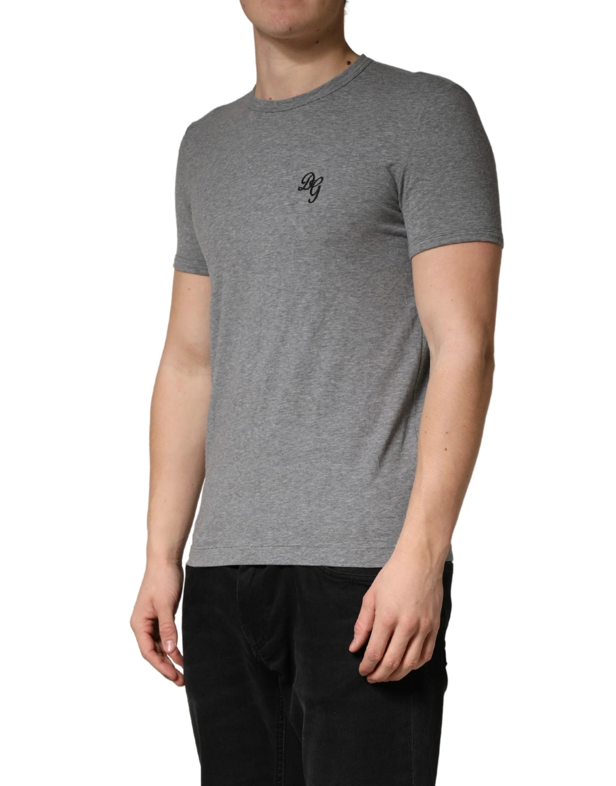 T-shirt Dolce &amp; Gabbana gris à col rond avec logo DG pour homme