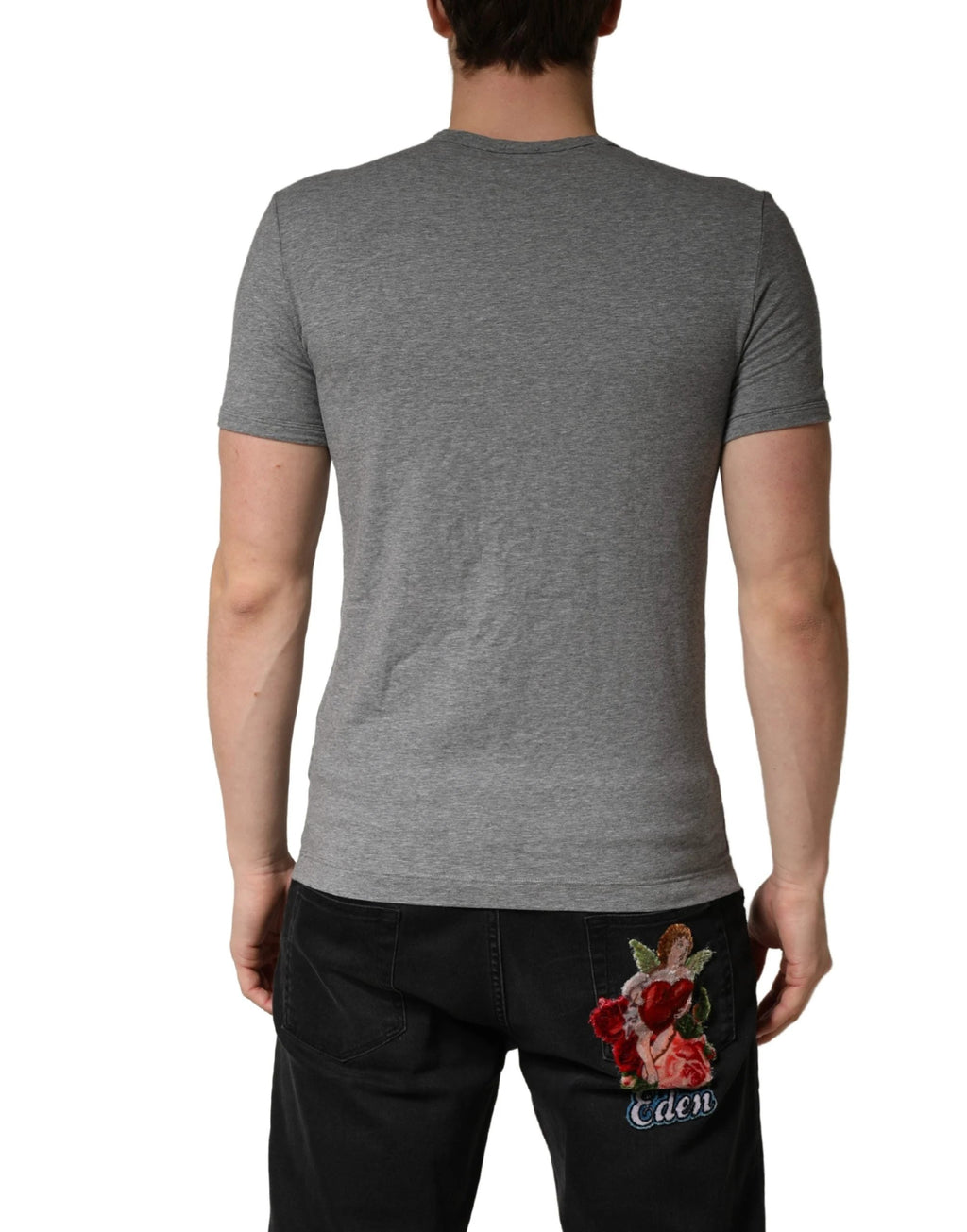 T-shirt Dolce &amp; Gabbana gris à col rond avec logo DG pour homme