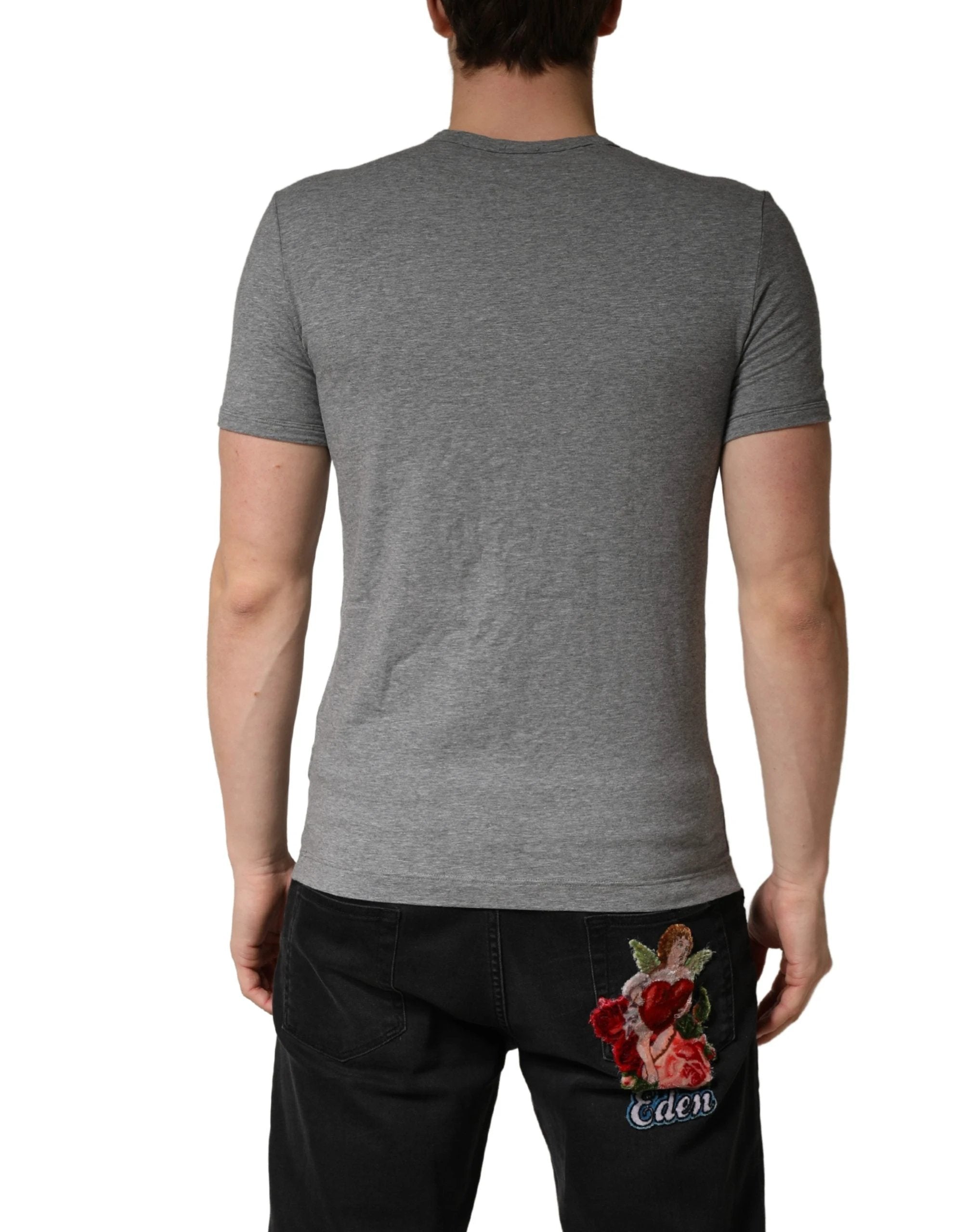 T-shirt Dolce &amp; Gabbana gris à col rond avec logo DG pour homme