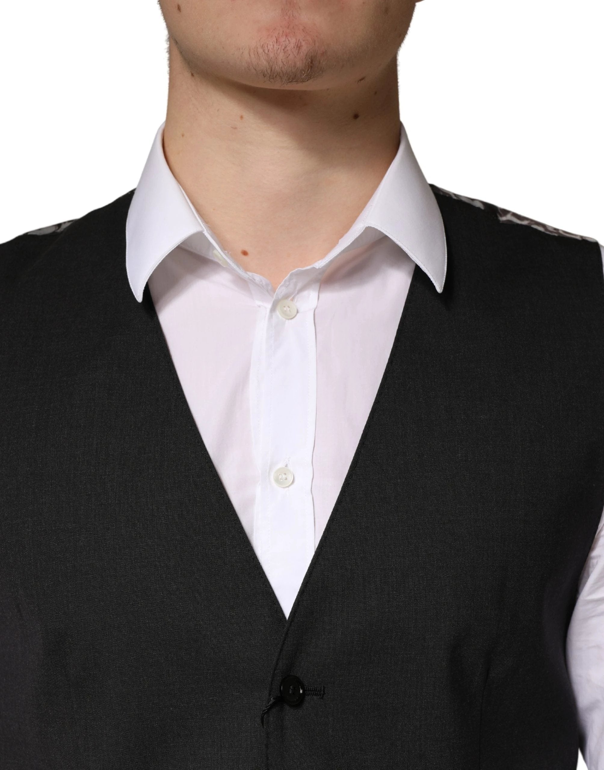 Dolce & Gabbana Black Wool Dress Men Formal Waistcoat Vest