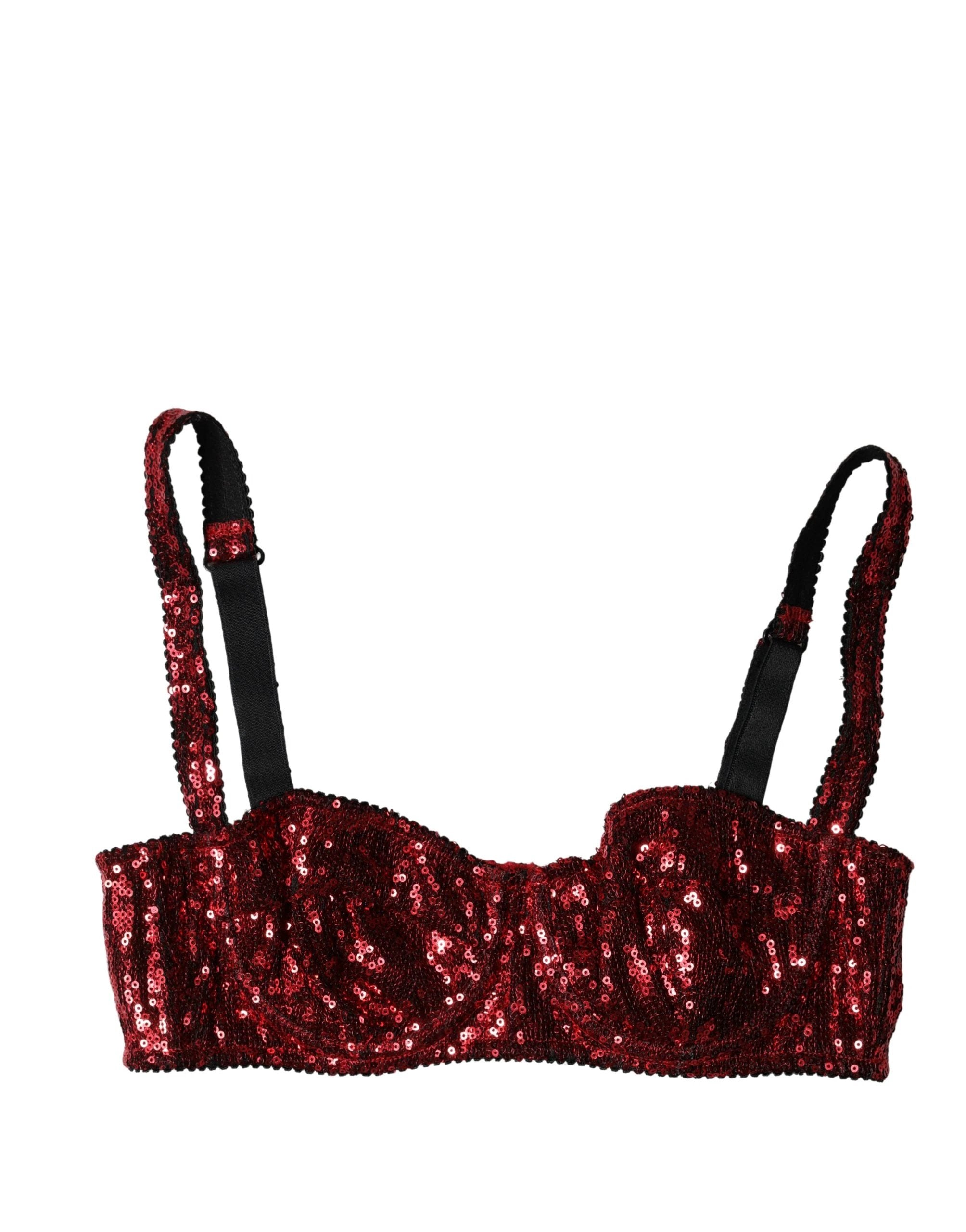 Soutien-gorge balconnet en nylon rouge à sequins Dolce &amp; Gabbana