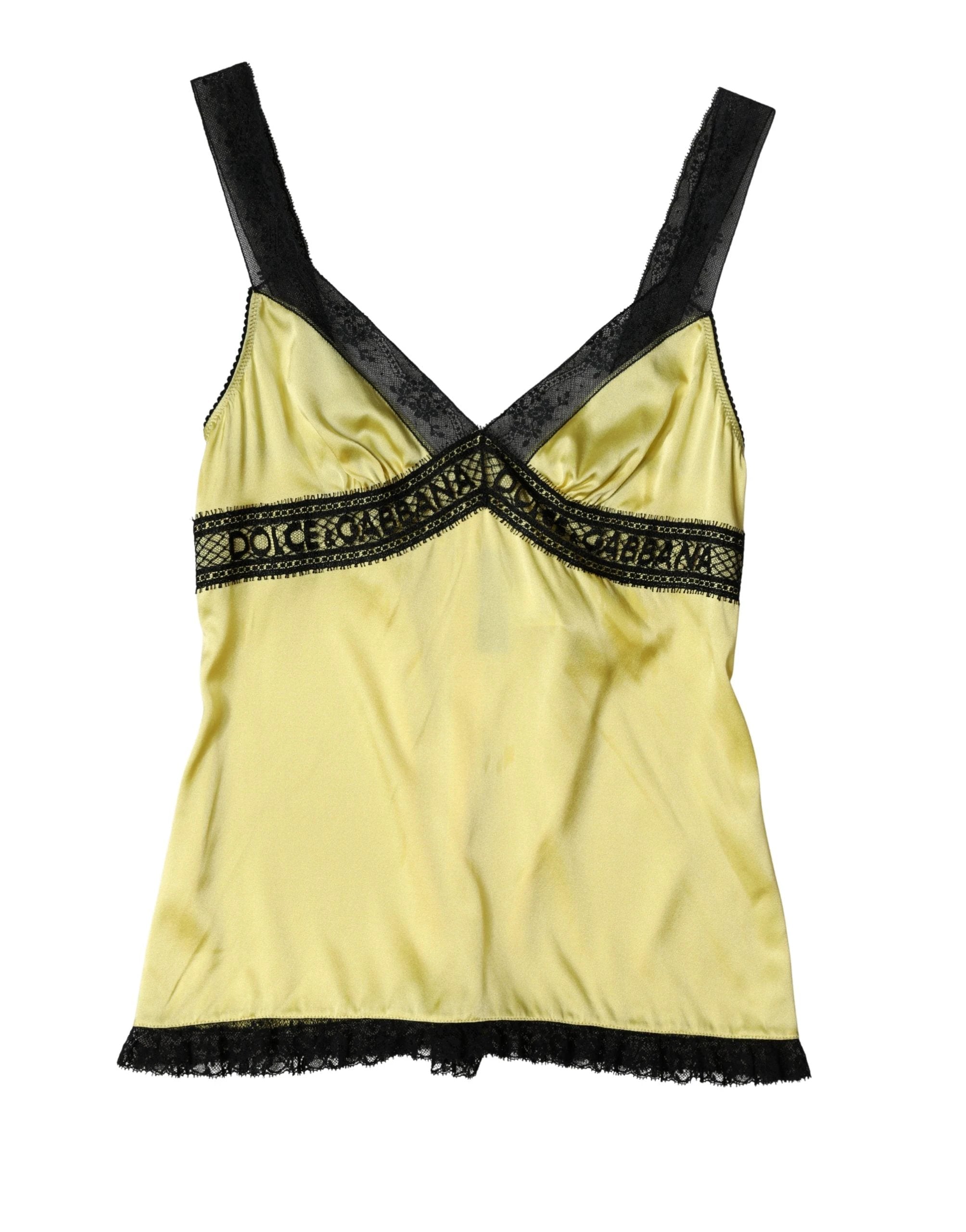 Dolce & Gabbana Yellow Silk Lace Trim Lingerie Top Underwear