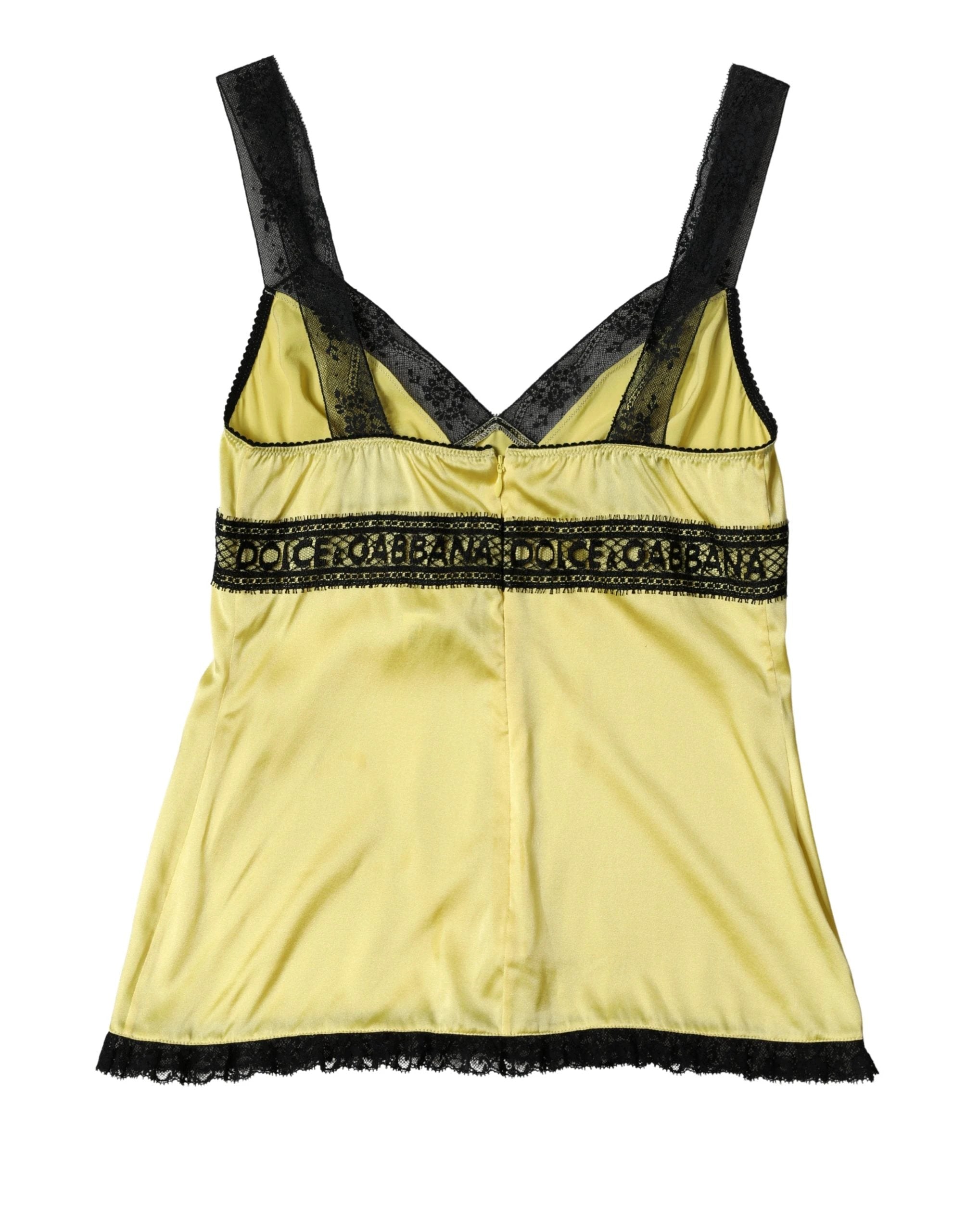 Dolce & Gabbana Yellow Silk Lace Trim Lingerie Top Underwear