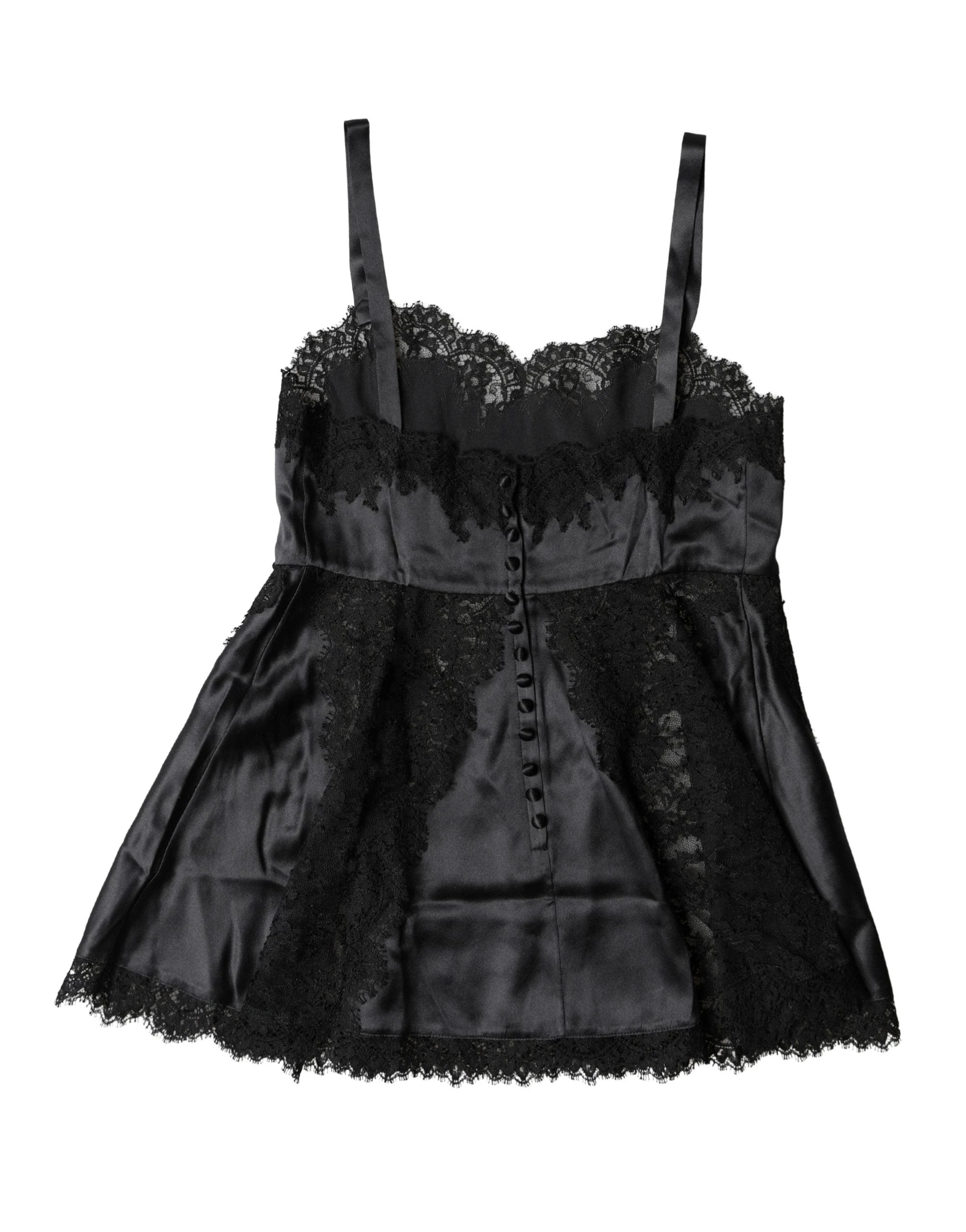 Dolce & Gabbana Black Silk Lace Trim Lingerie Top Underwear