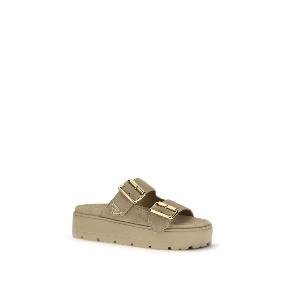 Sandales compensées Prada en cuir de veau beige (Bos Taurus)