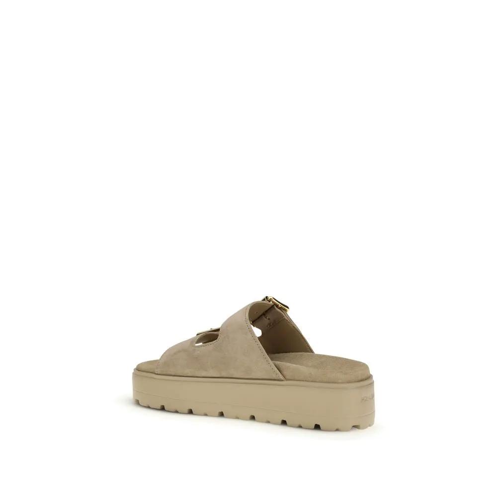 Sandales compensées Prada en cuir de veau beige (Bos Taurus)