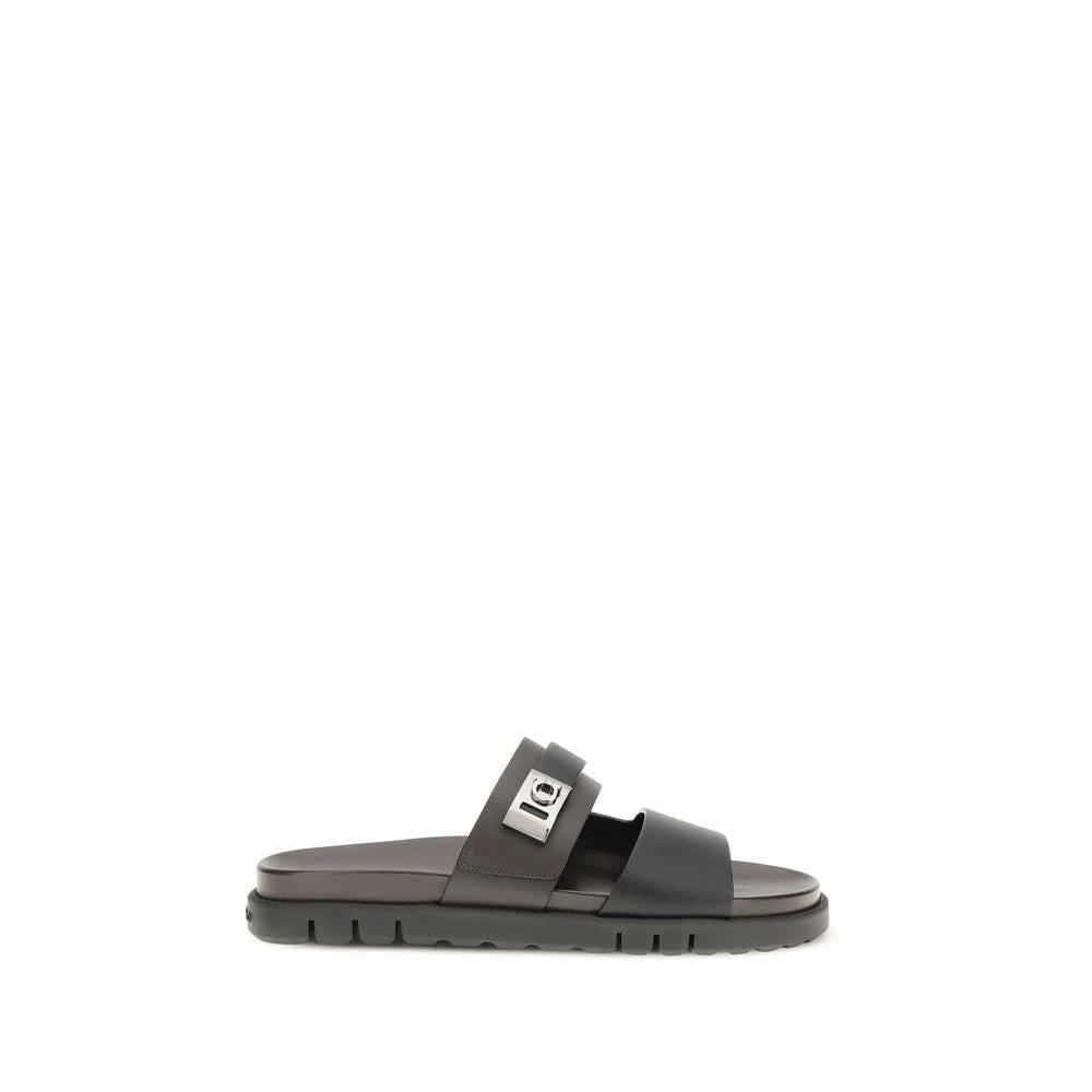 Sandales plates Ferragamo Bos Taurus en cuir de veau noir