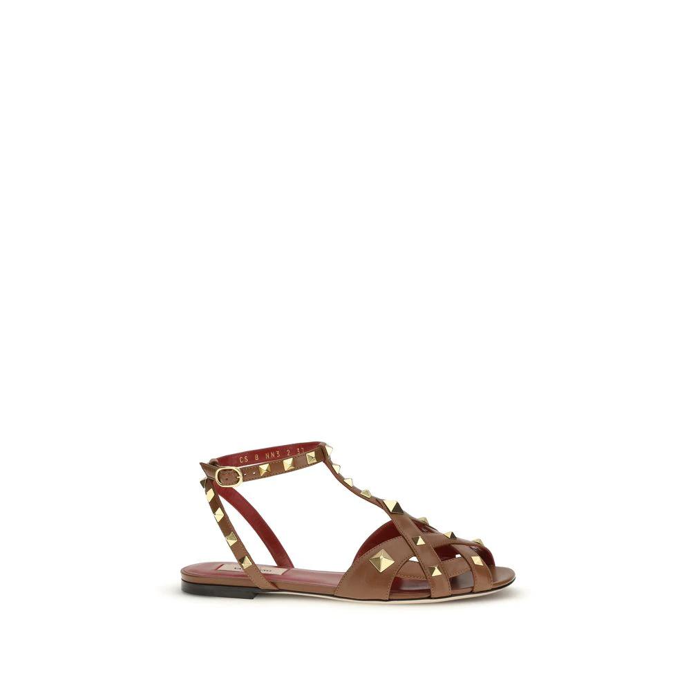 Valentino Garavani Brown Goatskin Strap-On Sandals by Valentino Garavani