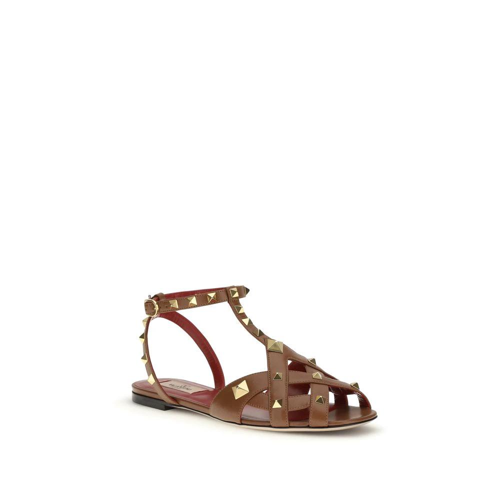 Valentino Garavani Brown Goatskin Strap-On Sandals by Valentino Garavani