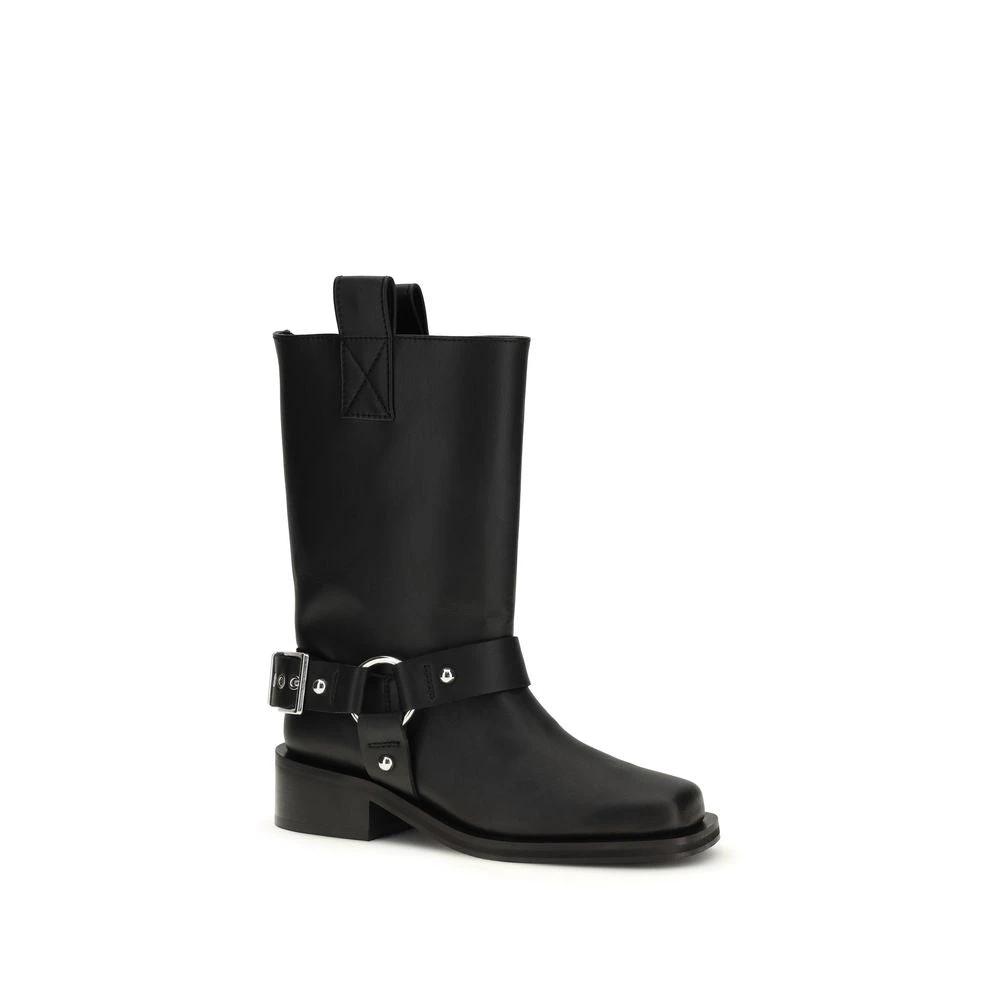 Ganni Black Calf Leather Bos Taurus Lace-Up Boots