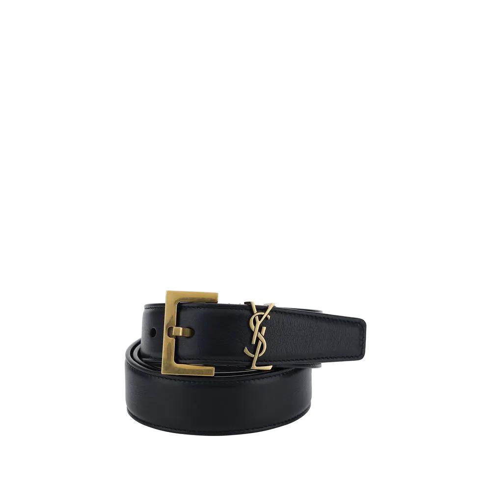 Ceinture Saint Laurent Bos Taurus Regular en cuir de veau noir