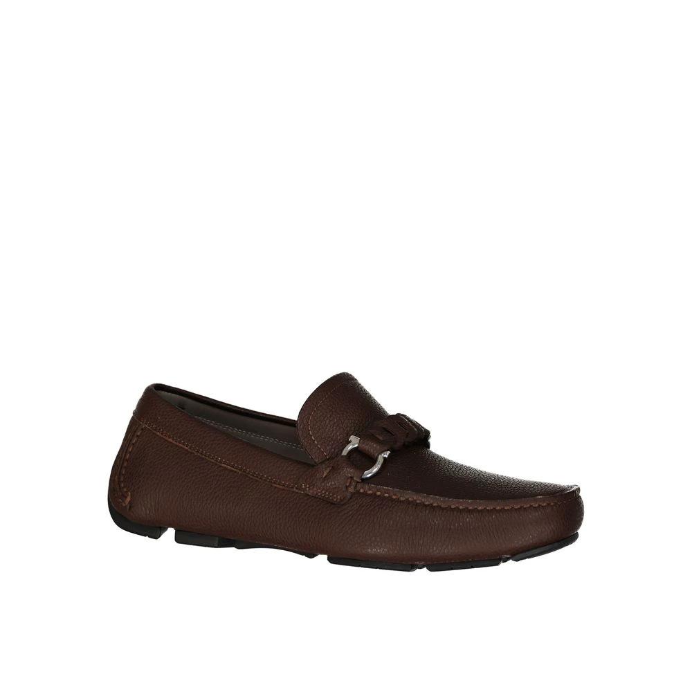 Salvatore Ferragamo Brown Calfskin Slip-On Loafers by Salvatore Ferragamo