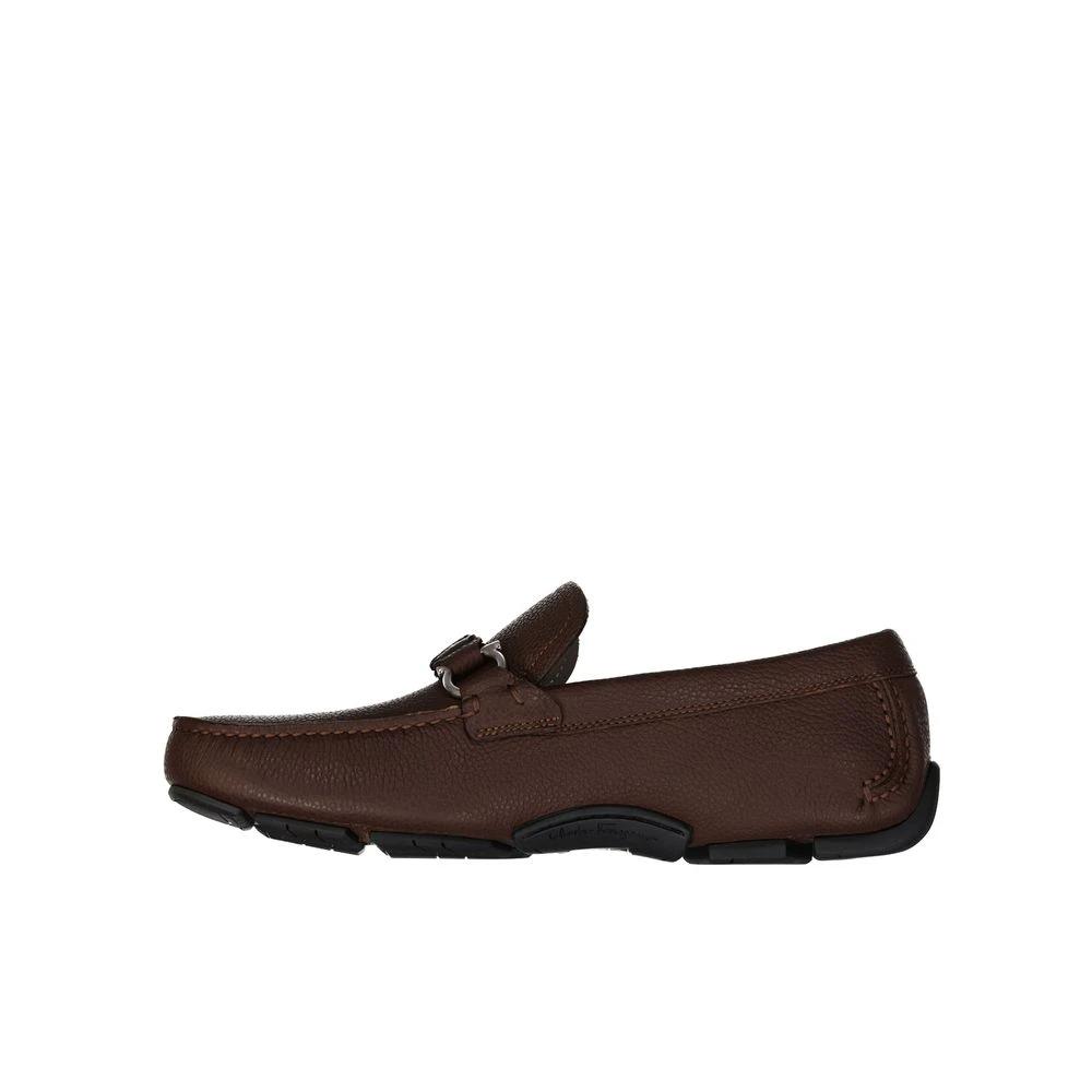 Salvatore Ferragamo Brown Calfskin Slip-On Loafers by Salvatore Ferragamo