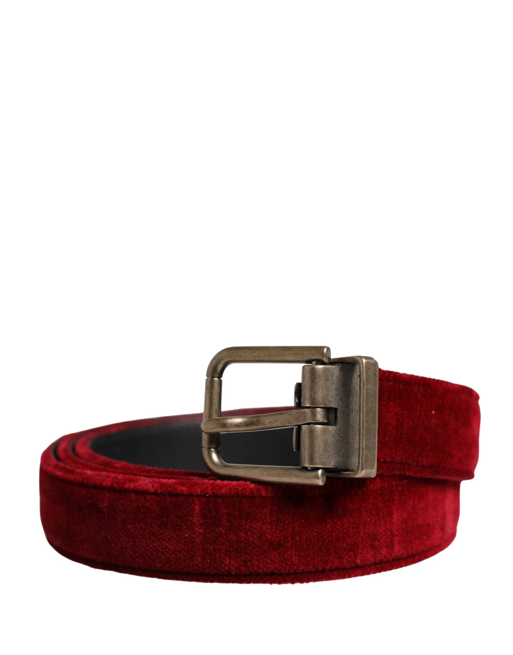 Ceinture Dolce &amp; Gabbana pour homme en velours de coton bordeaux avec boucle en métal