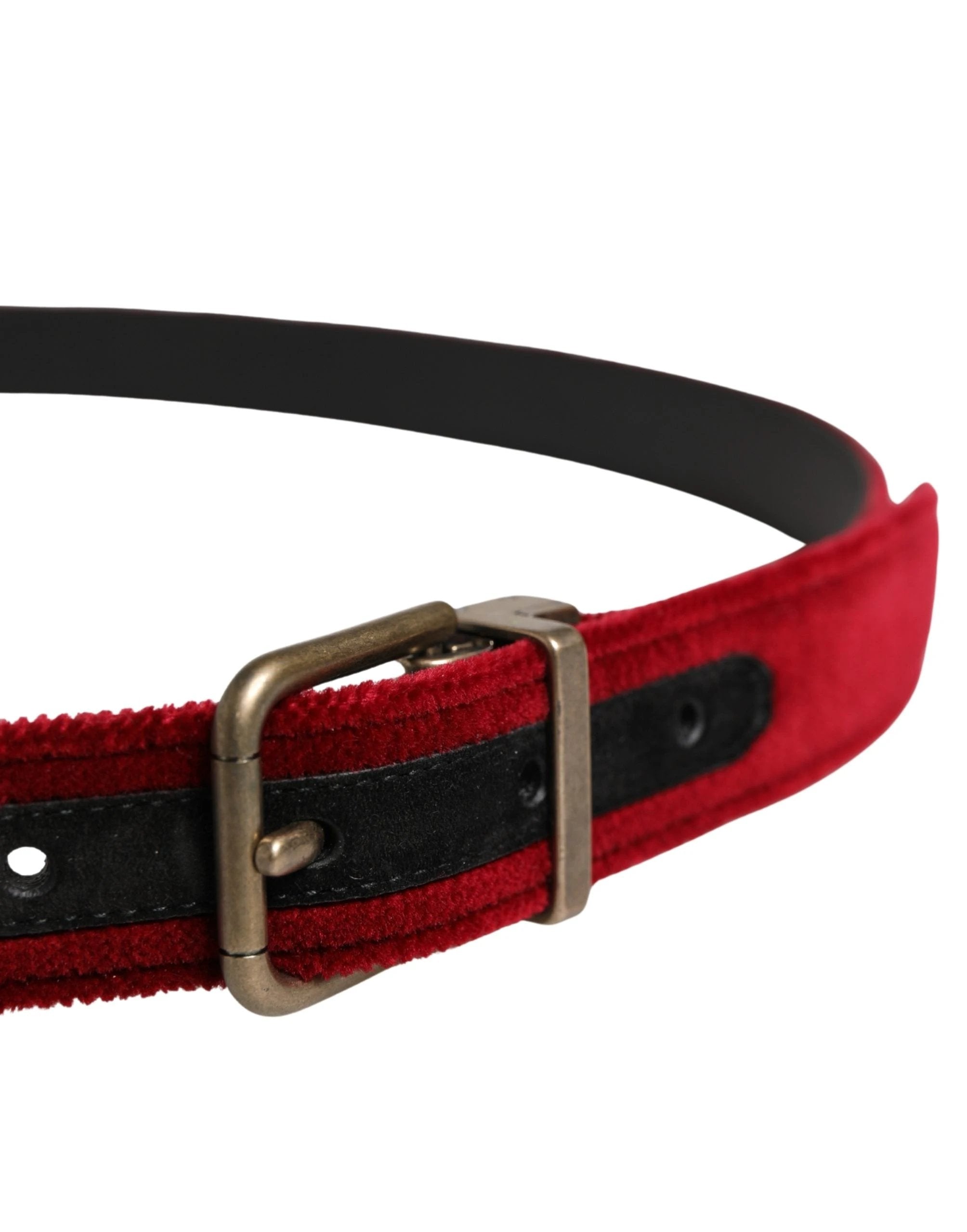 Ceinture Dolce &amp; Gabbana pour homme en velours de coton bordeaux avec boucle en métal