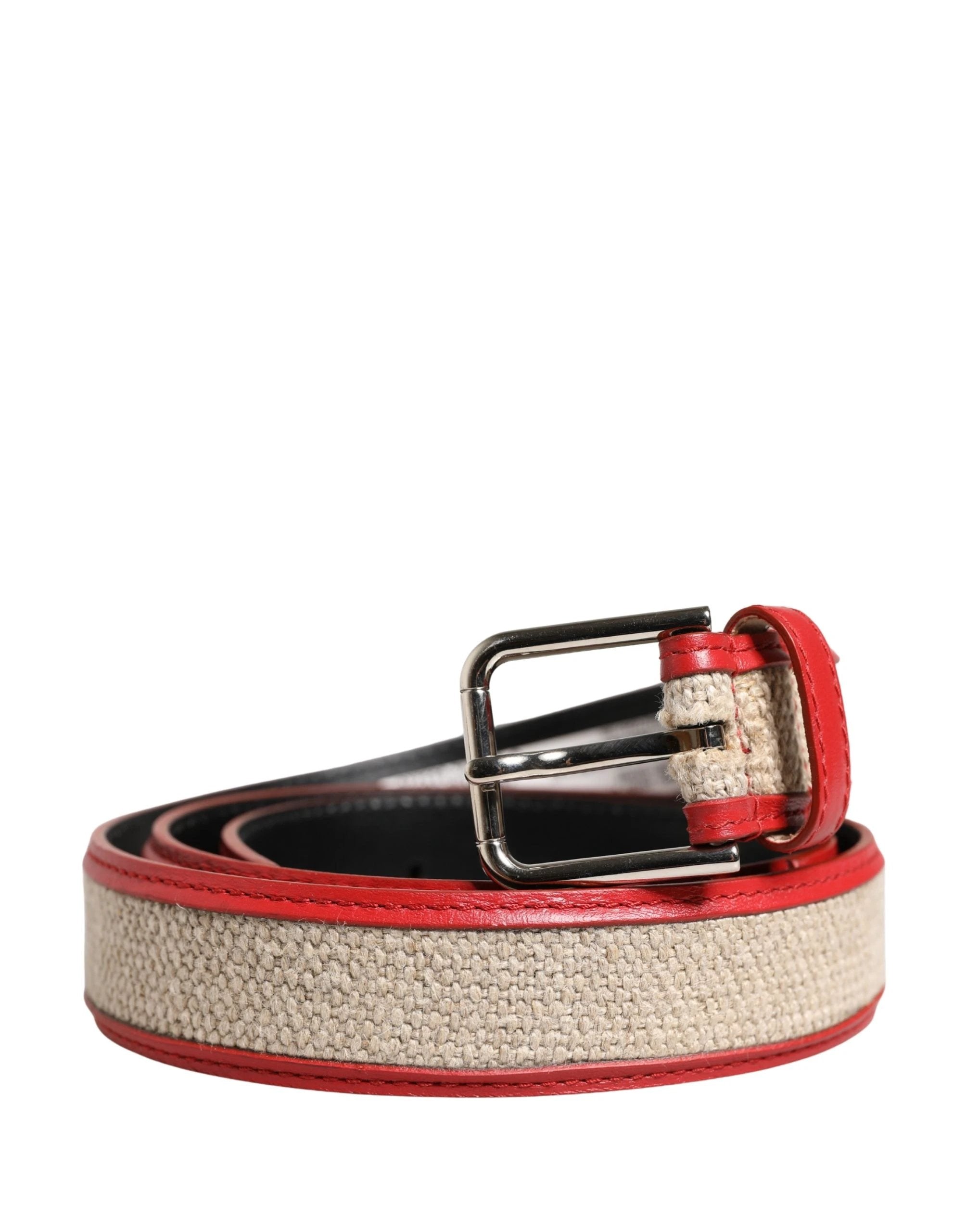 Ceinture Dolce &amp; Gabbana pour homme en cuir tissé beige et rouge avec boucle métallique