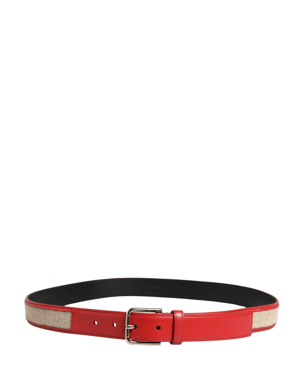 Ceinture Dolce &amp; Gabbana pour homme en cuir tissé beige et rouge avec boucle métallique