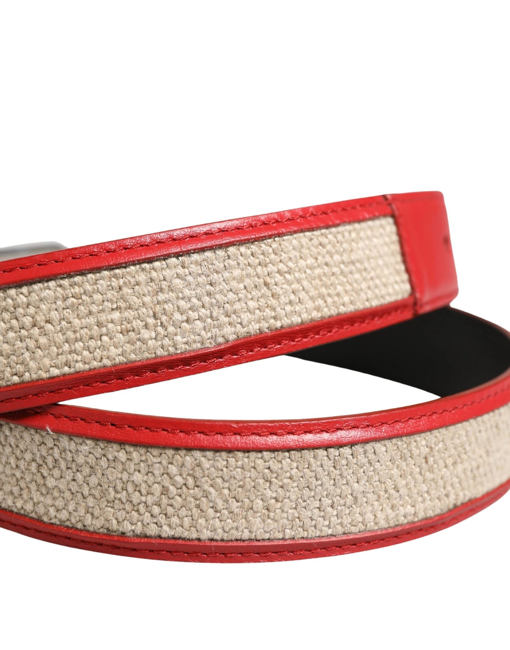 Ceinture Dolce &amp; Gabbana pour homme en cuir tissé beige et rouge avec boucle métallique