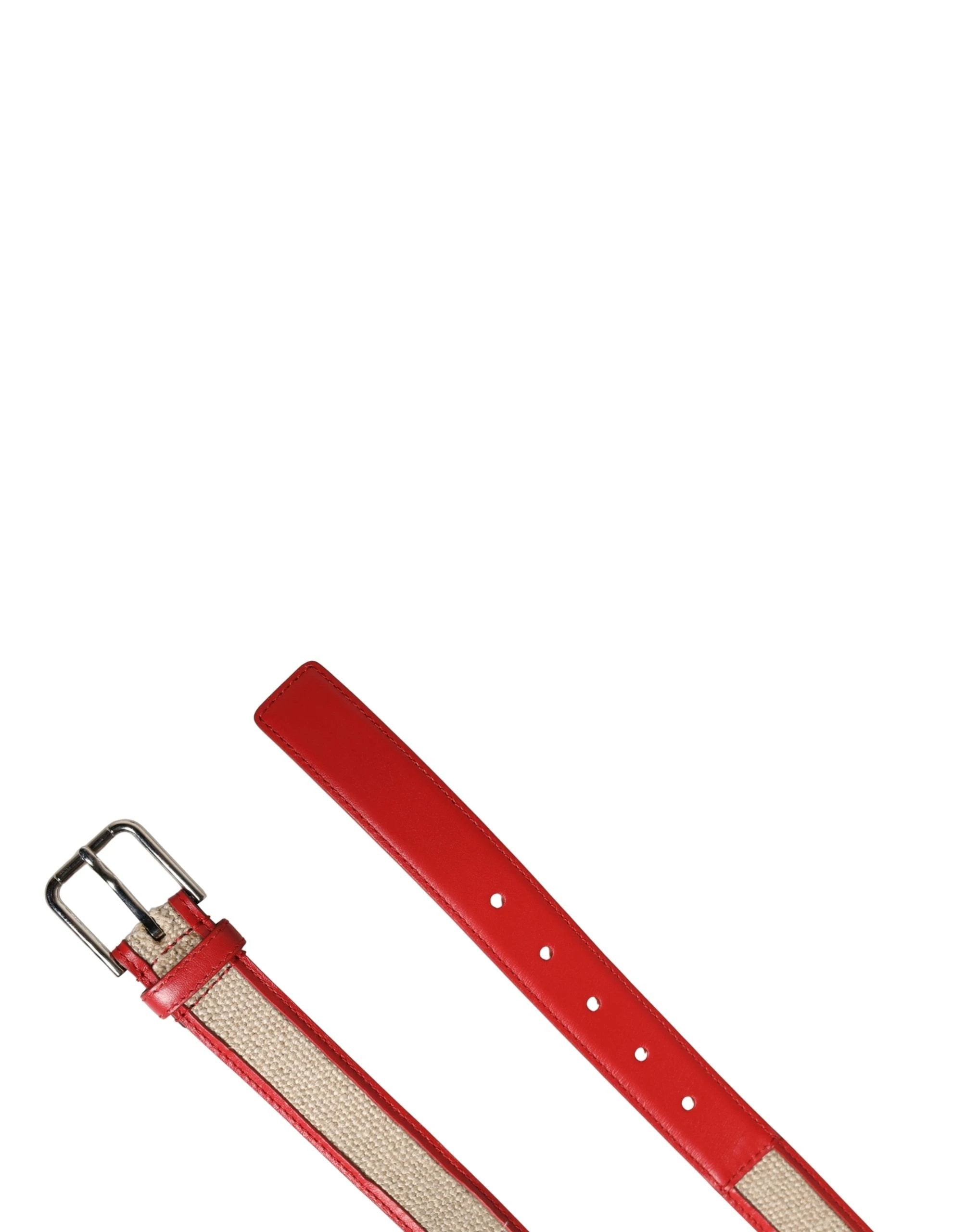 Ceinture Dolce &amp; Gabbana pour homme en cuir tissé beige et rouge avec boucle métallique