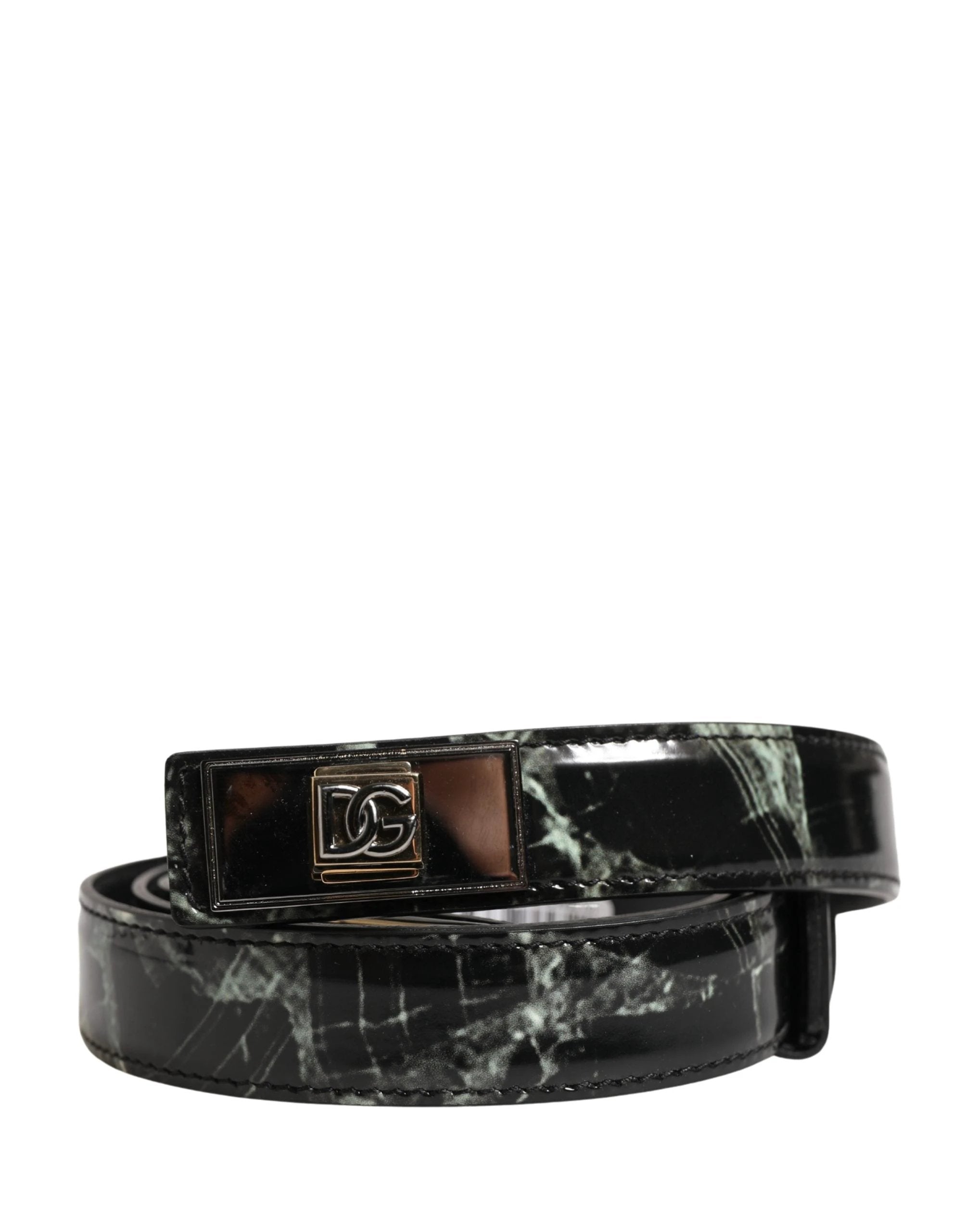 Ceinture Dolce &amp; Gabbana pour homme en cuir noir marbré avec boucle logo DG