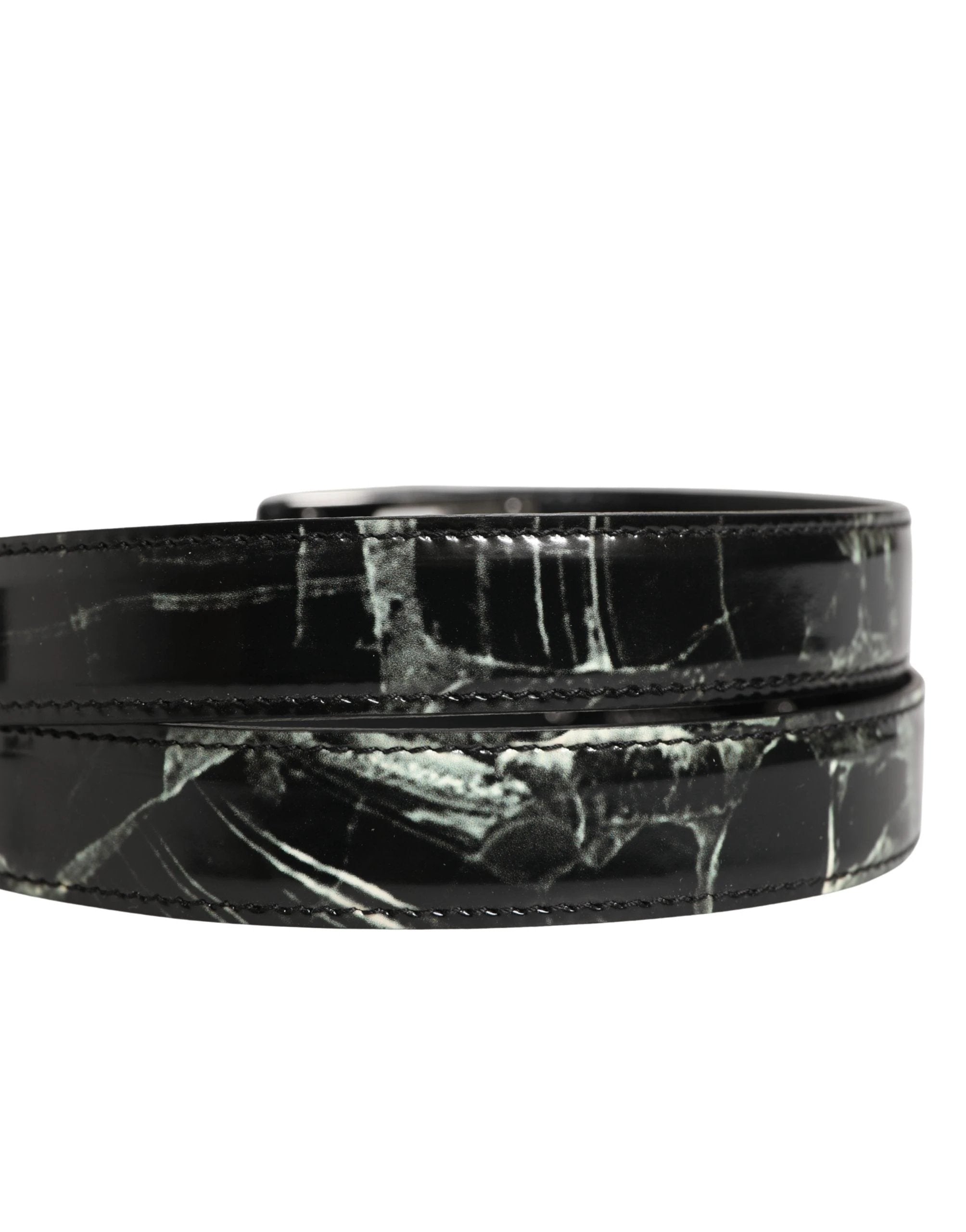 Ceinture Dolce &amp; Gabbana pour homme en cuir noir marbré avec boucle logo DG