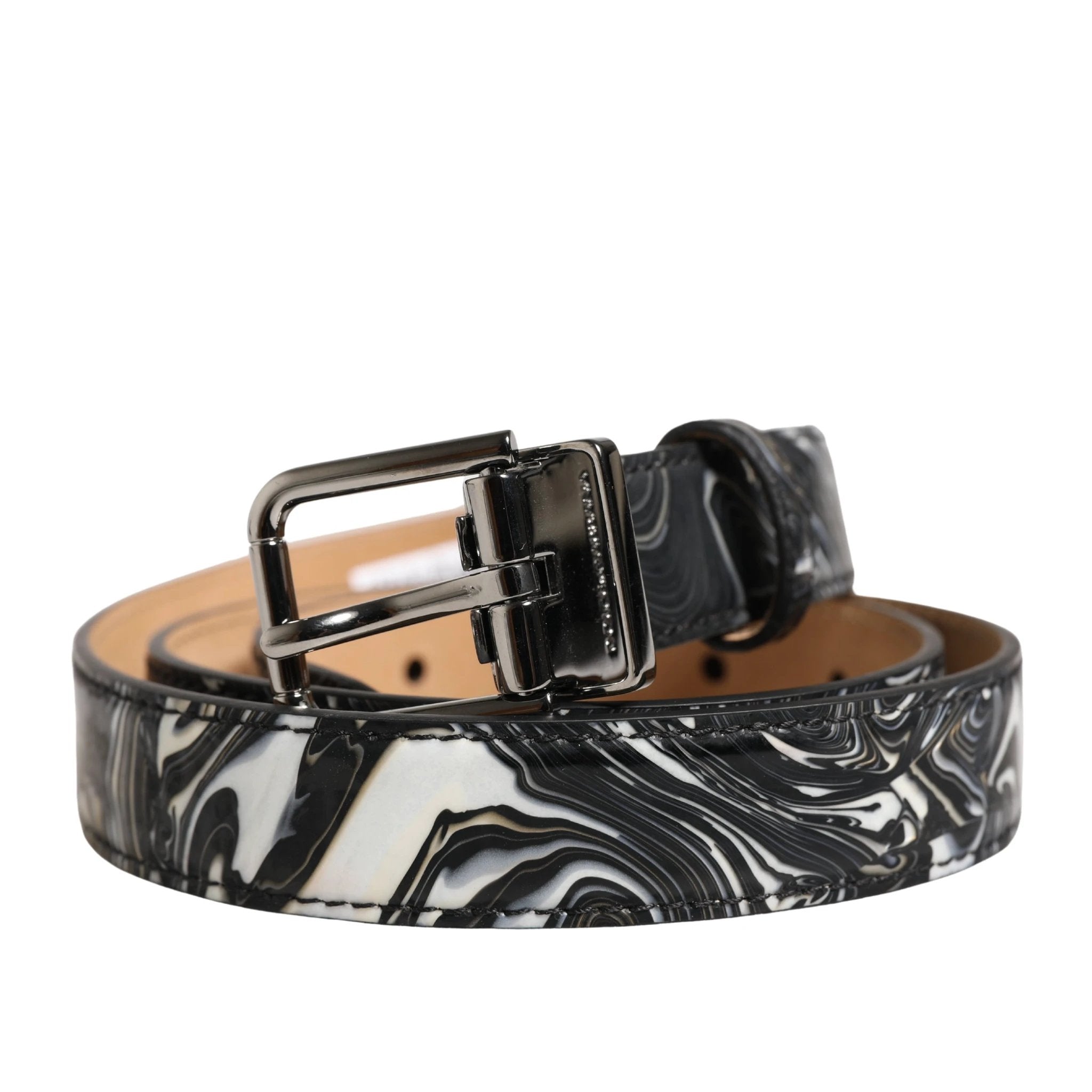 Ceinture Dolce &amp; Gabbana pour homme en cuir noir marbré avec boucle en métal