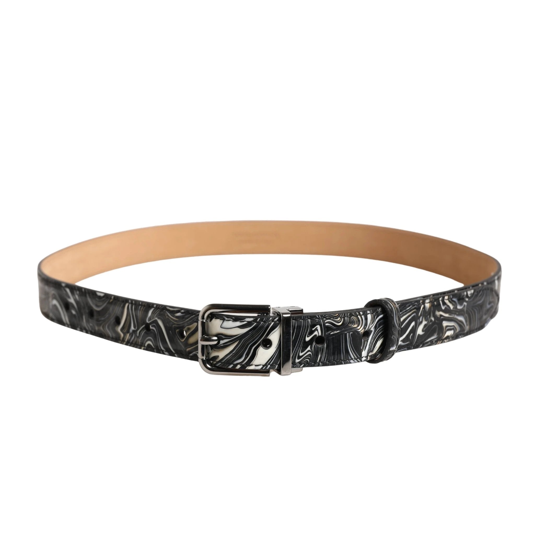 Ceinture Dolce &amp; Gabbana pour homme en cuir noir marbré avec boucle en métal