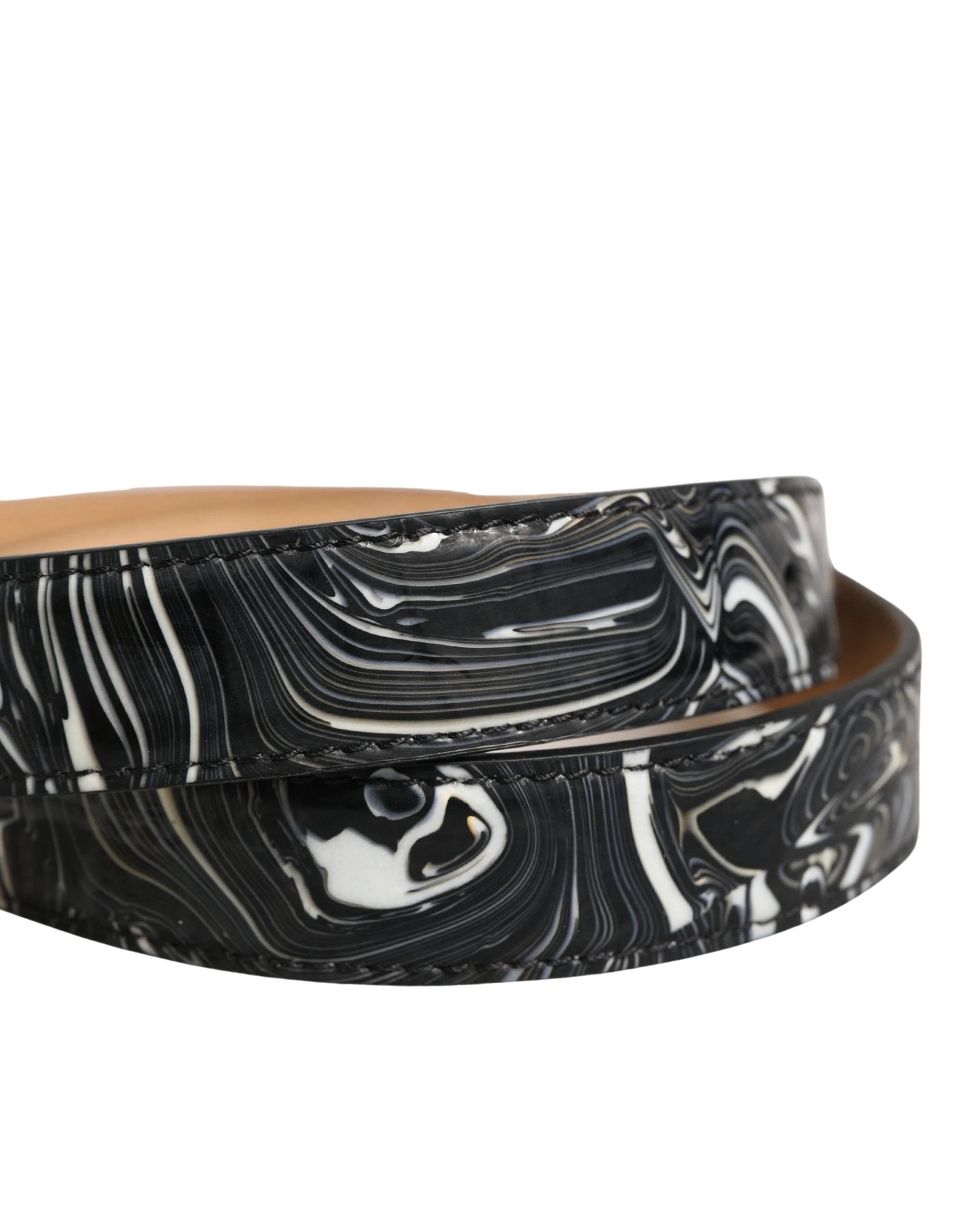 Ceinture Dolce &amp; Gabbana pour homme en cuir noir marbré avec boucle en métal