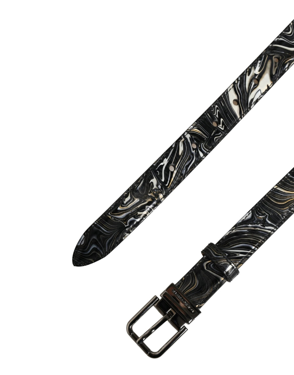 Ceinture Dolce &amp; Gabbana pour homme en cuir noir marbré avec boucle en métal