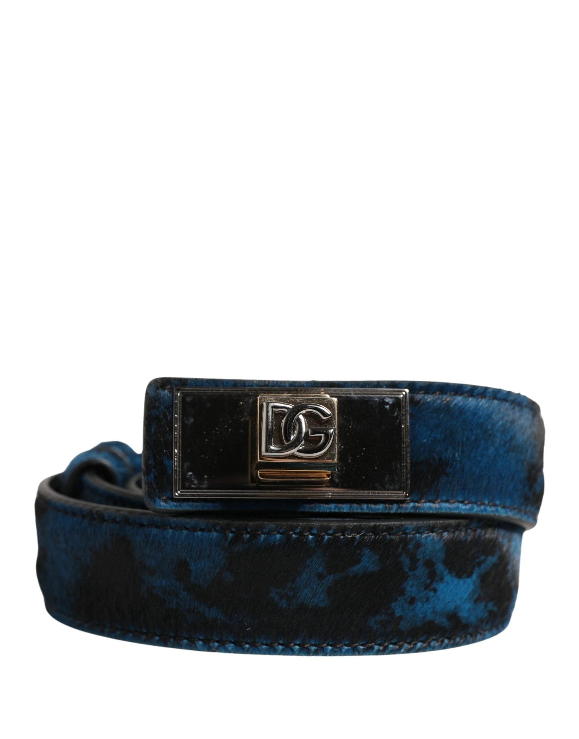 Ceinture Dolce &amp; Gabbana pour homme en cuir de veau bleu avec logo et boucle métallique