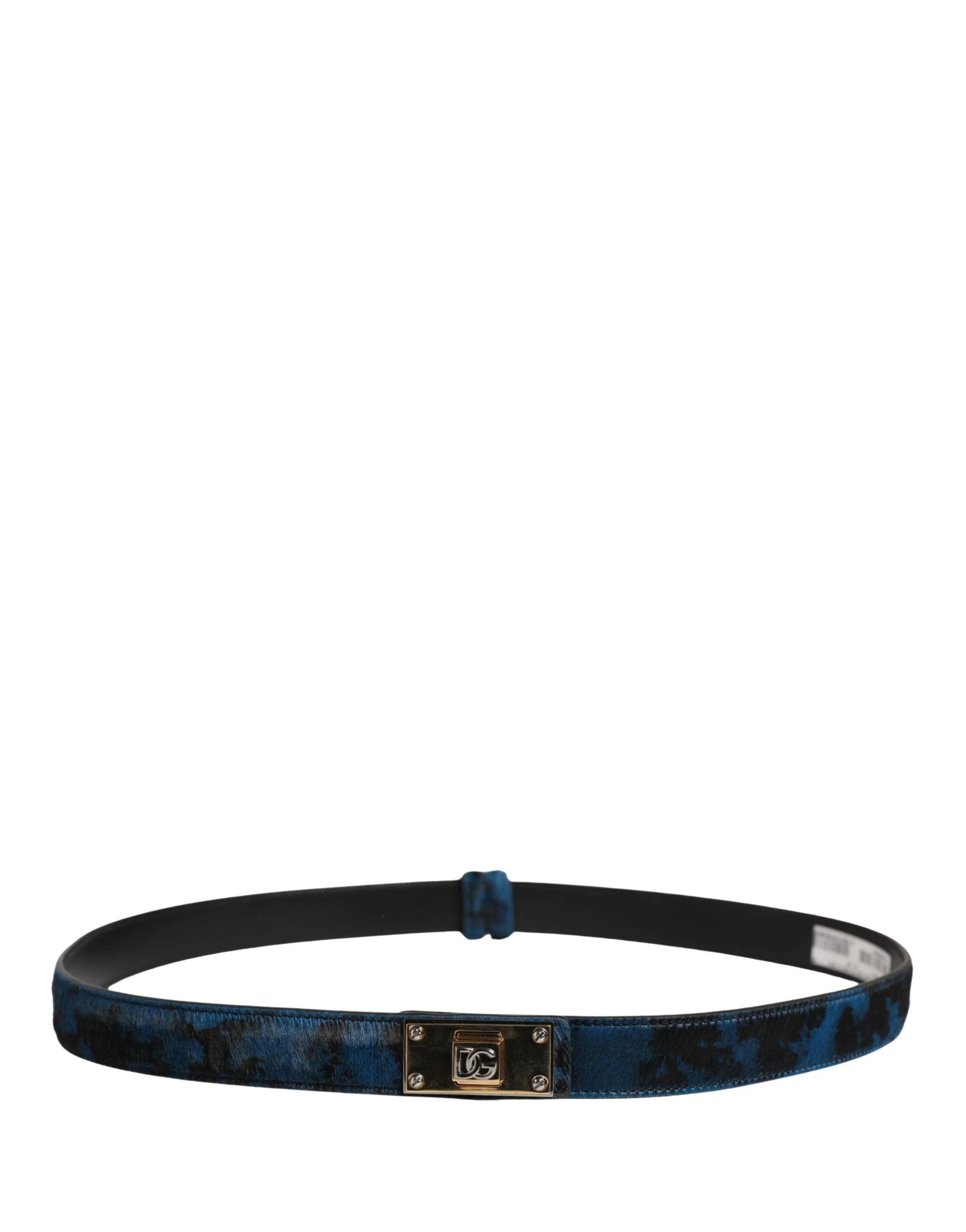 Ceinture Dolce &amp; Gabbana pour homme en cuir de veau bleu avec logo et boucle métallique