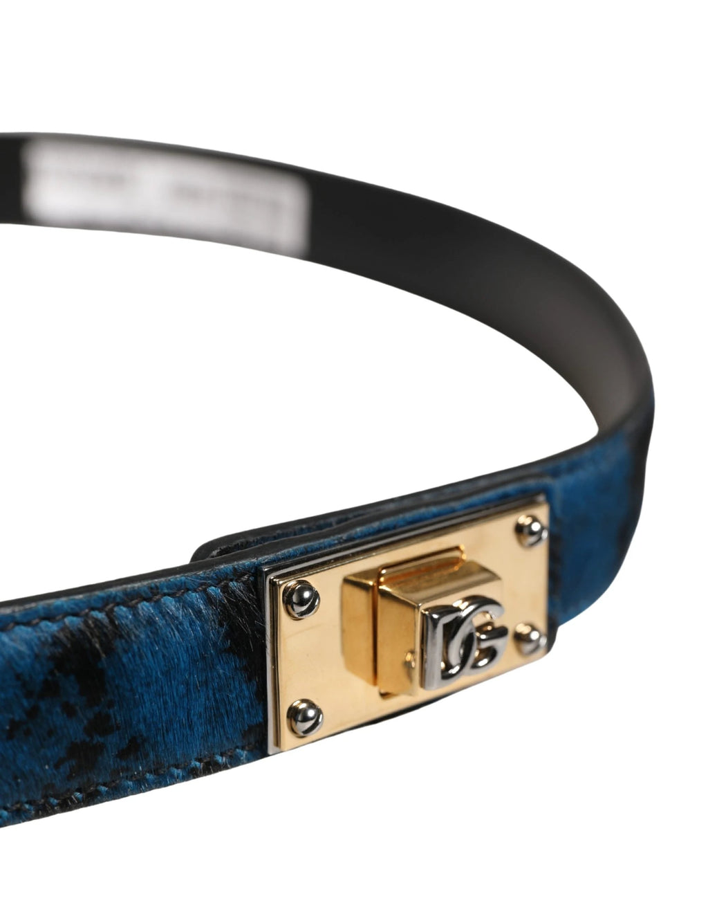 Ceinture Dolce &amp; Gabbana pour homme en cuir de veau bleu avec logo et boucle métallique