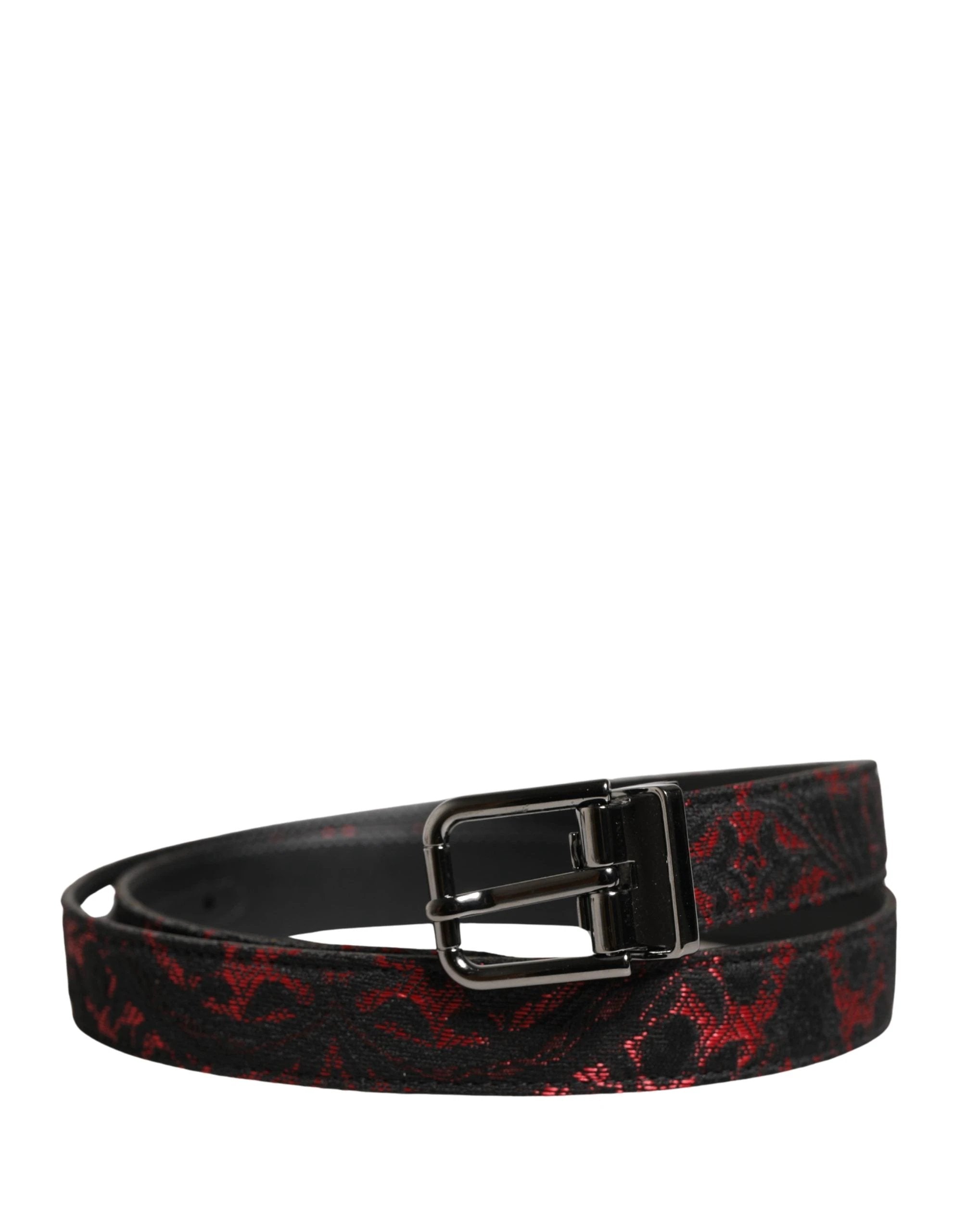 Ceinture Dolce &amp; Gabbana en polyester noir et rouge avec boucle en métal argenté