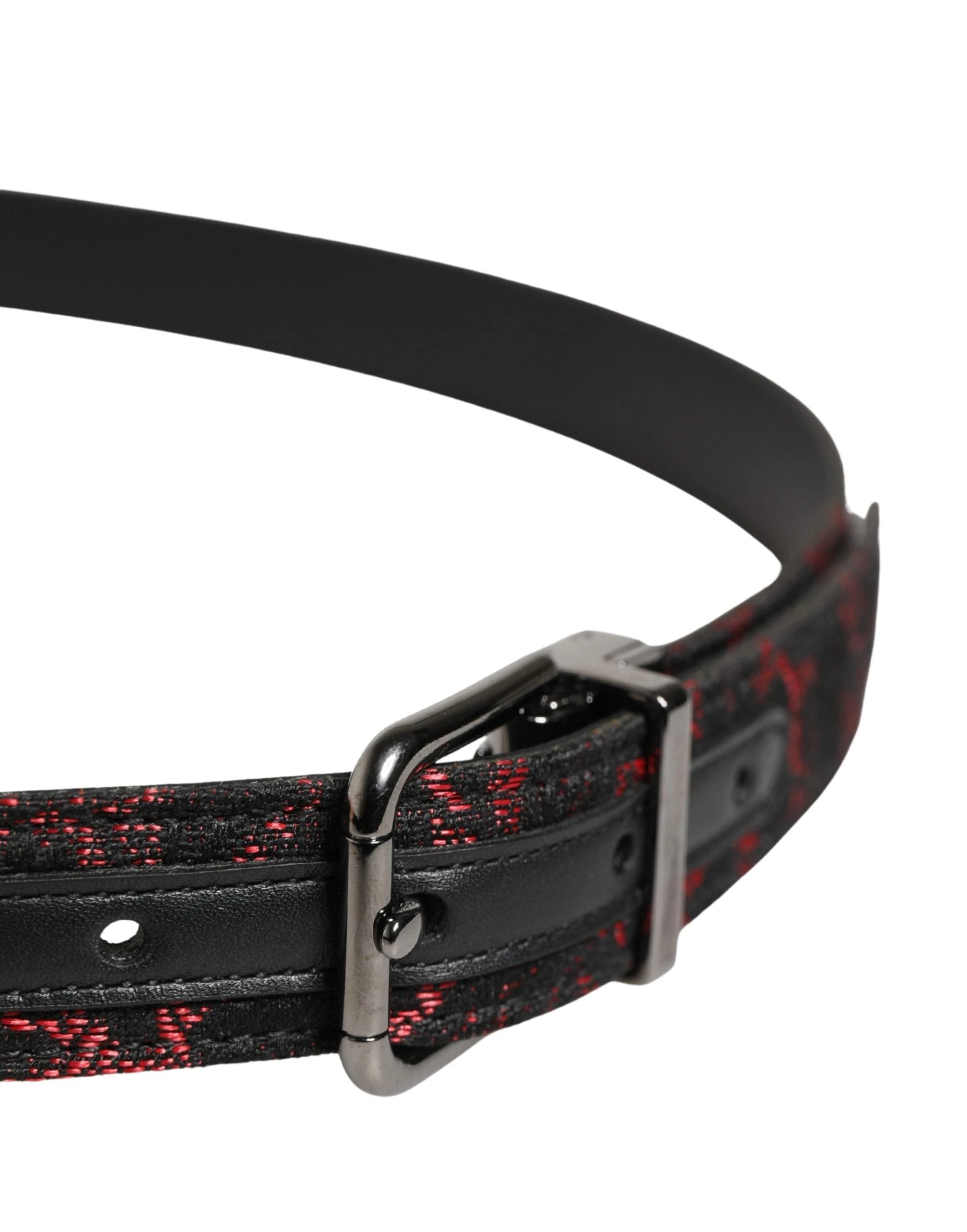 Ceinture Dolce &amp; Gabbana en polyester noir et rouge avec boucle en métal argenté