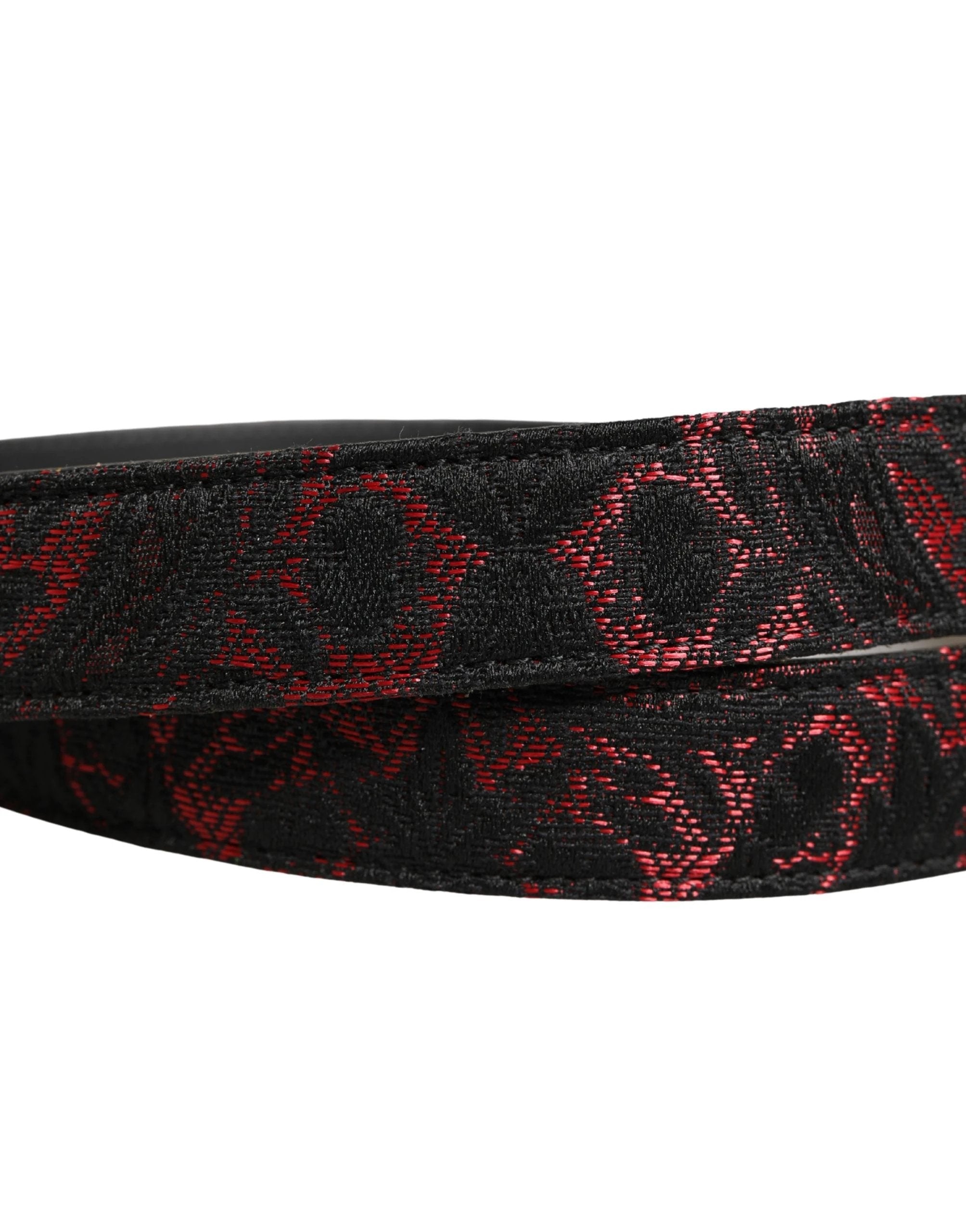 Ceinture Dolce &amp; Gabbana en polyester noir et rouge avec boucle en métal argenté