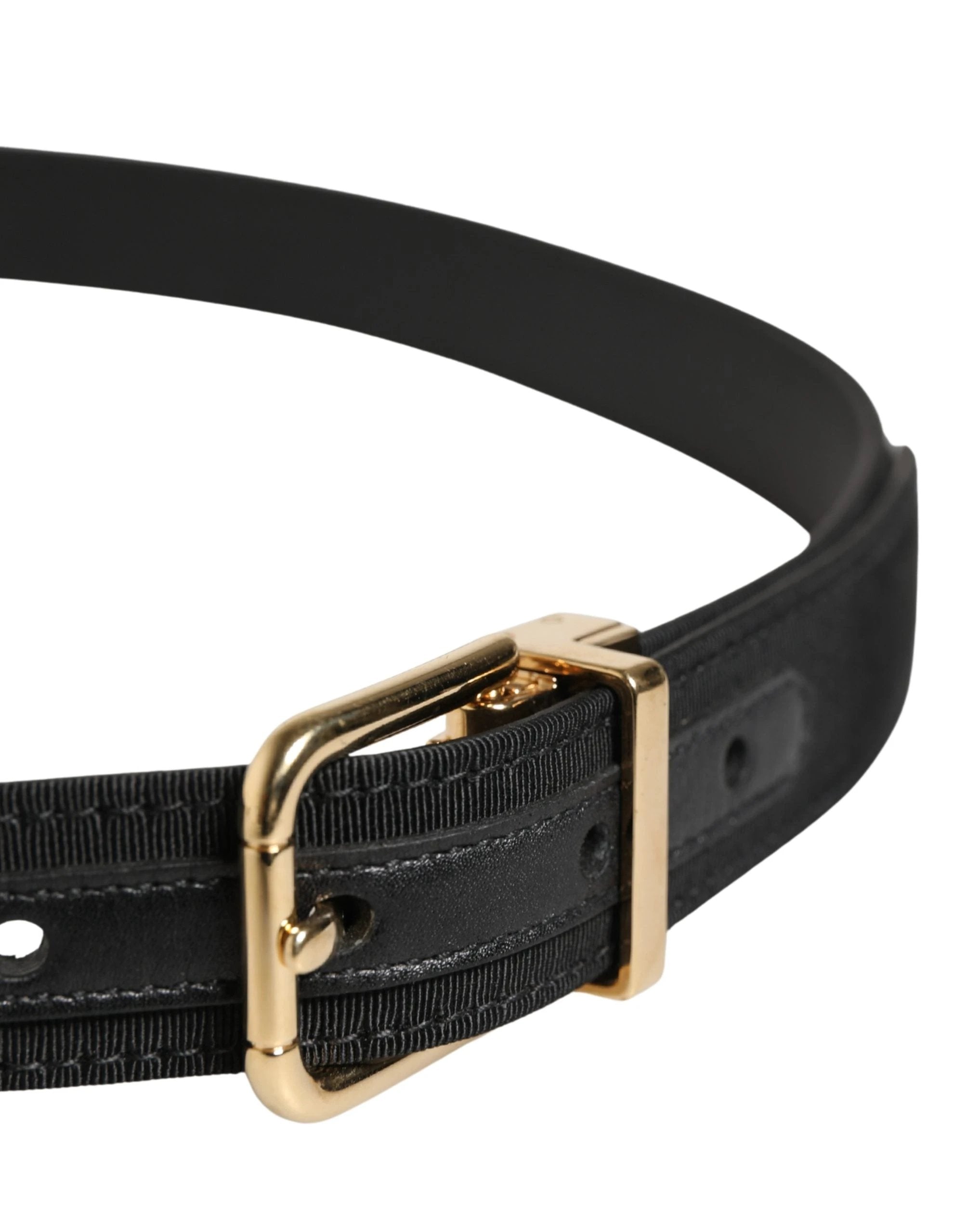 Ceinture Dolce &amp; Gabbana en cuir viscose noir avec boucle en métal doré