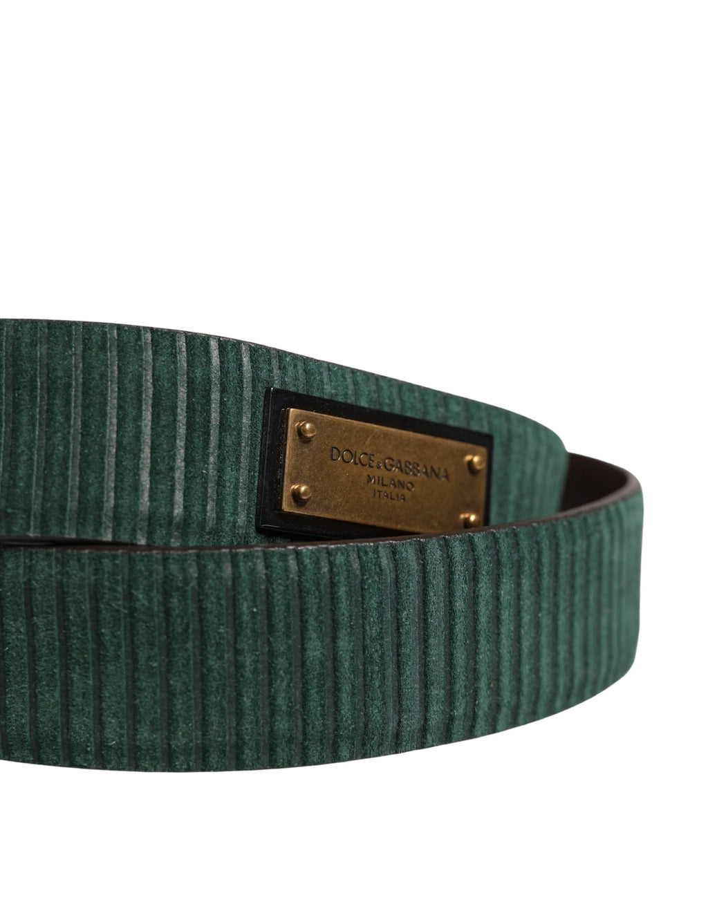 Ceinture Dolce &amp; Gabbana pour homme en cuir velours vert avec boucle en métal