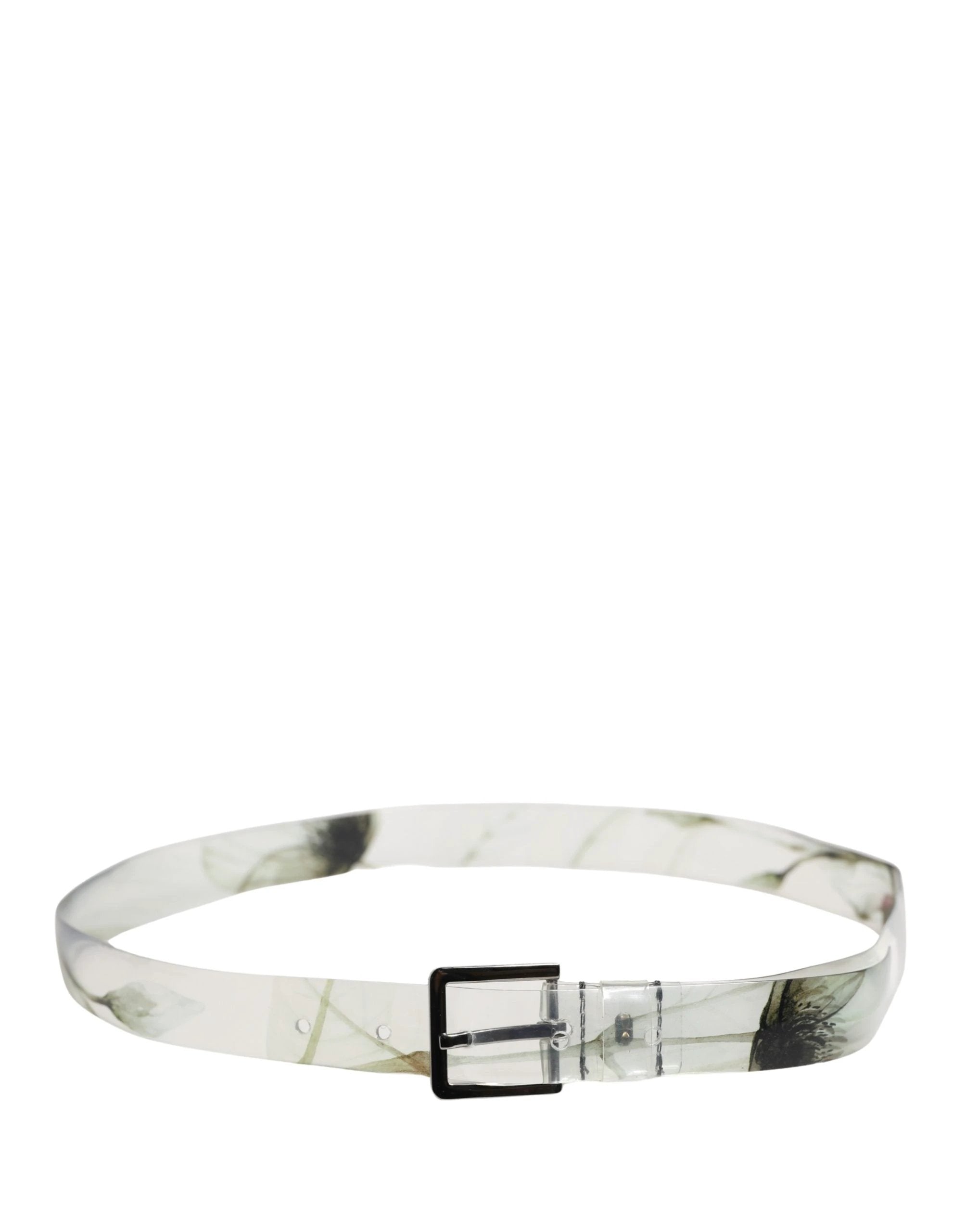 Ceinture Dolce &amp; Gabbana pour homme, blanche à motif floral, en PVC avec boucle en métal argenté