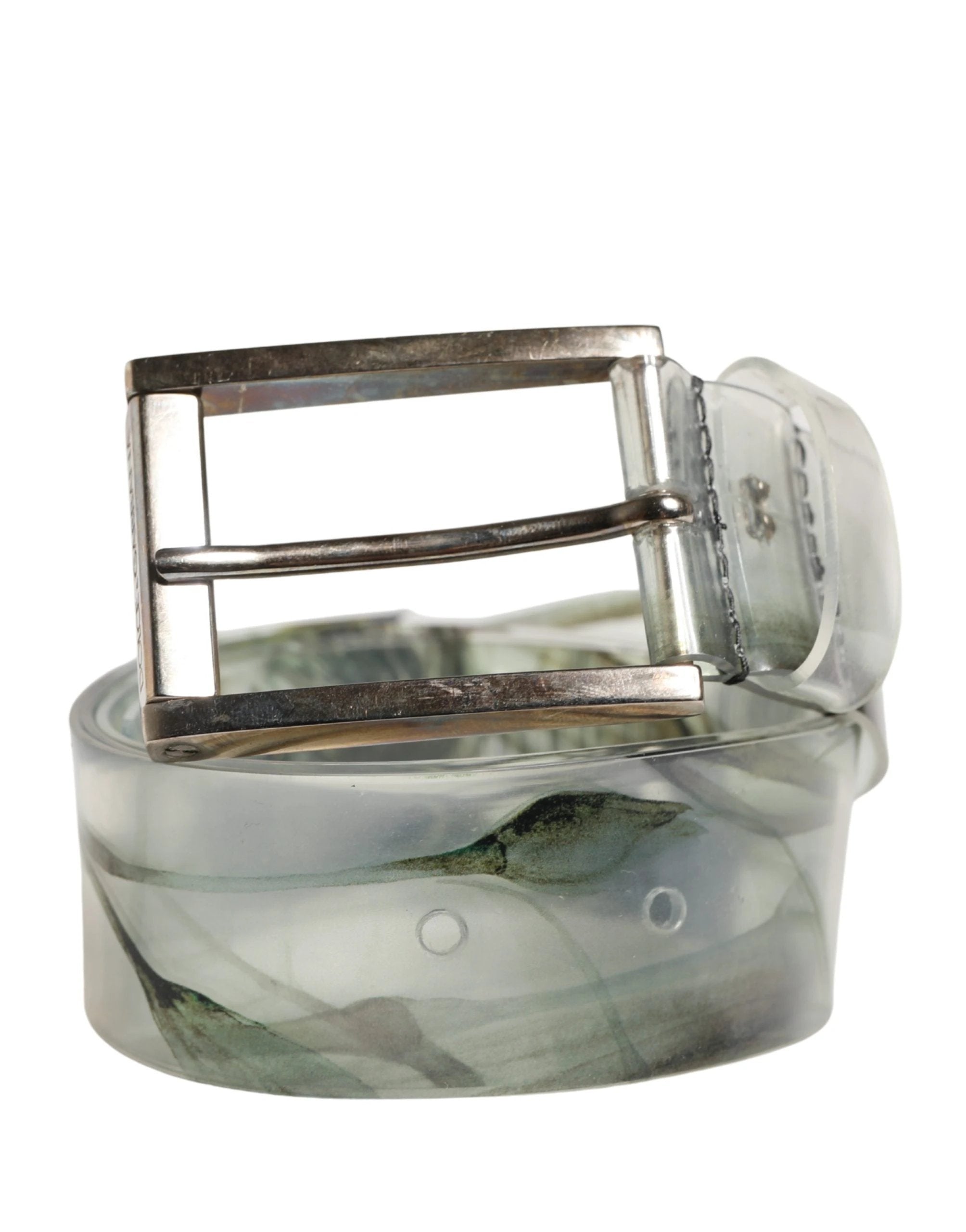 Ceinture Dolce &amp; Gabbana pour homme, blanche à motif floral, en PVC avec boucle en métal argenté