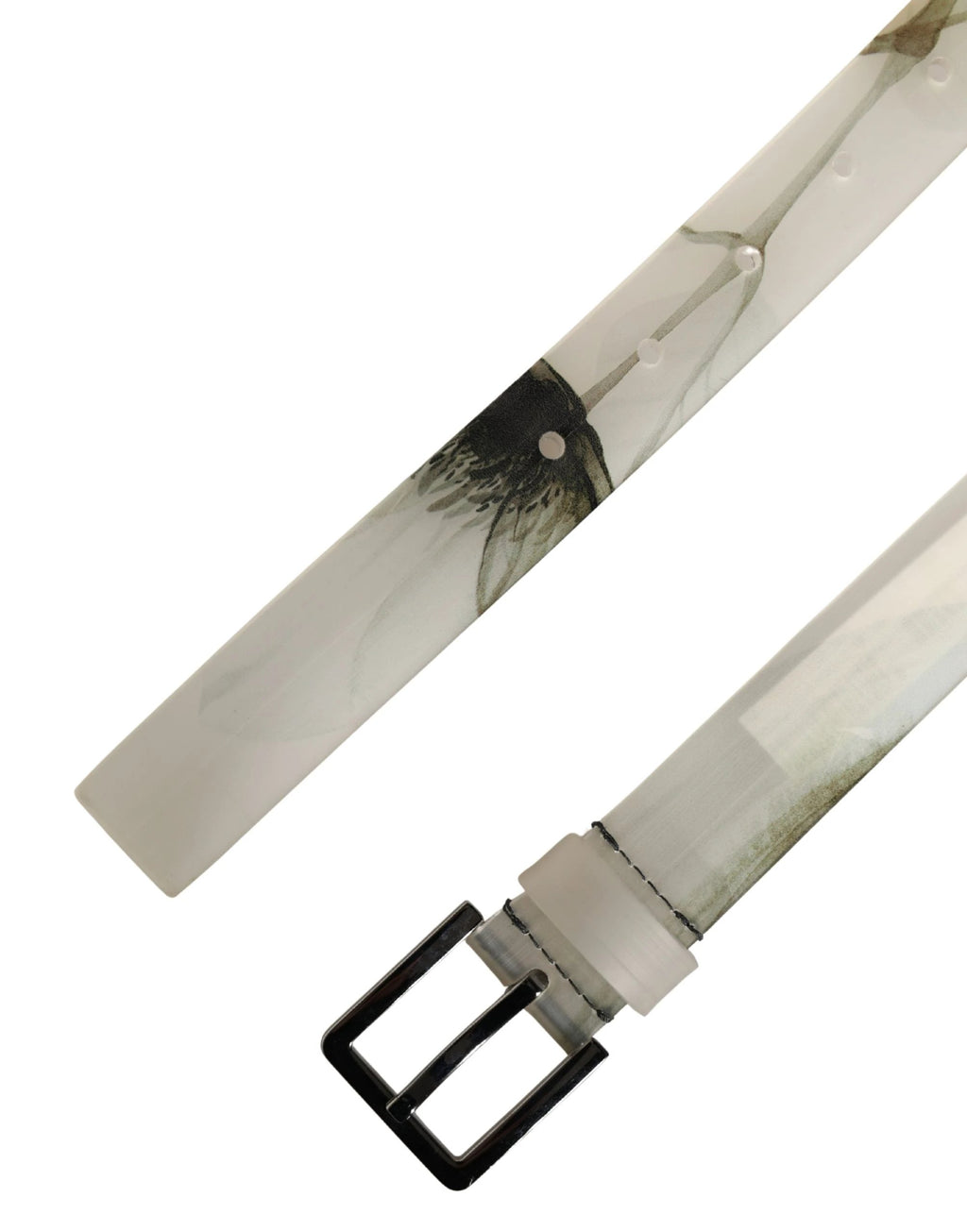 Ceinture Dolce &amp; Gabbana pour homme, blanche à motif floral, en PVC avec boucle en métal argenté