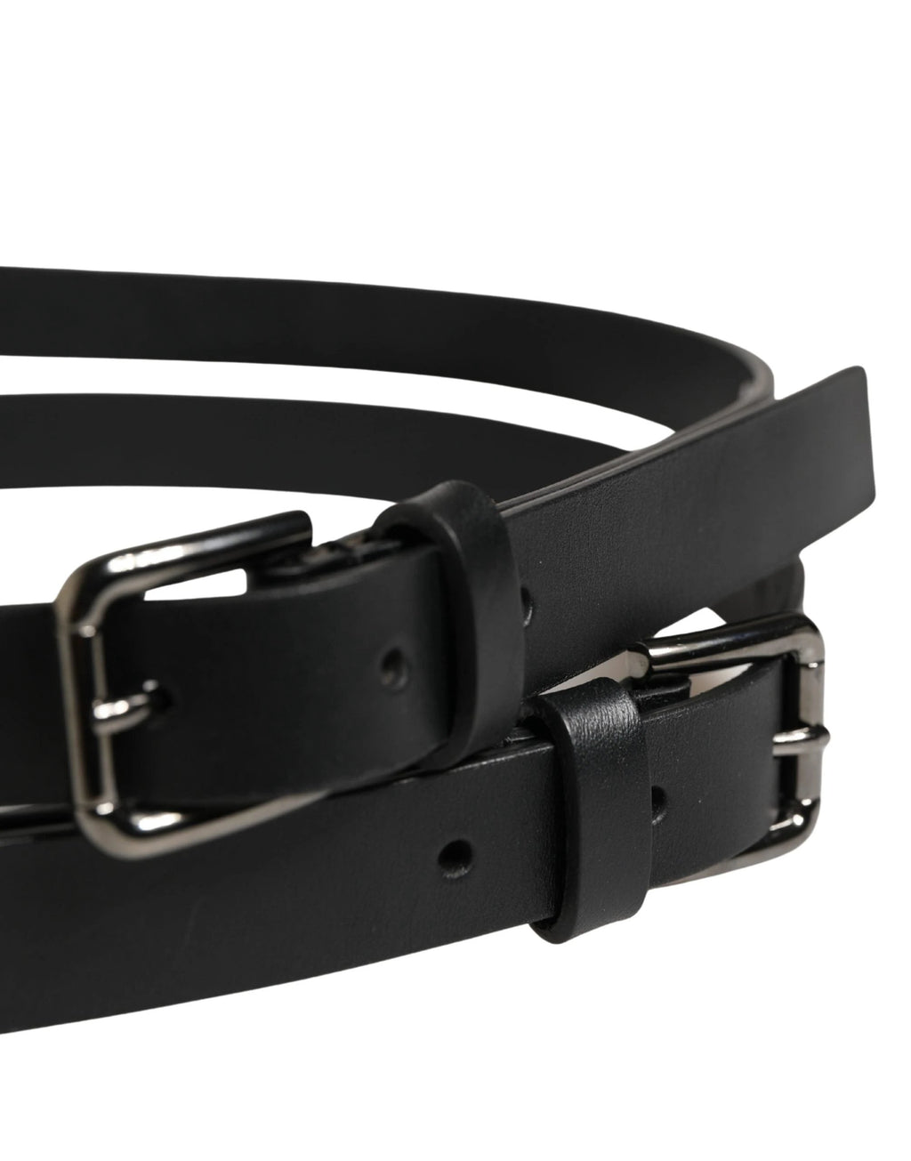 Ceinture Dolce &amp; Gabbana en cuir noir à double sangle et boucle argentée