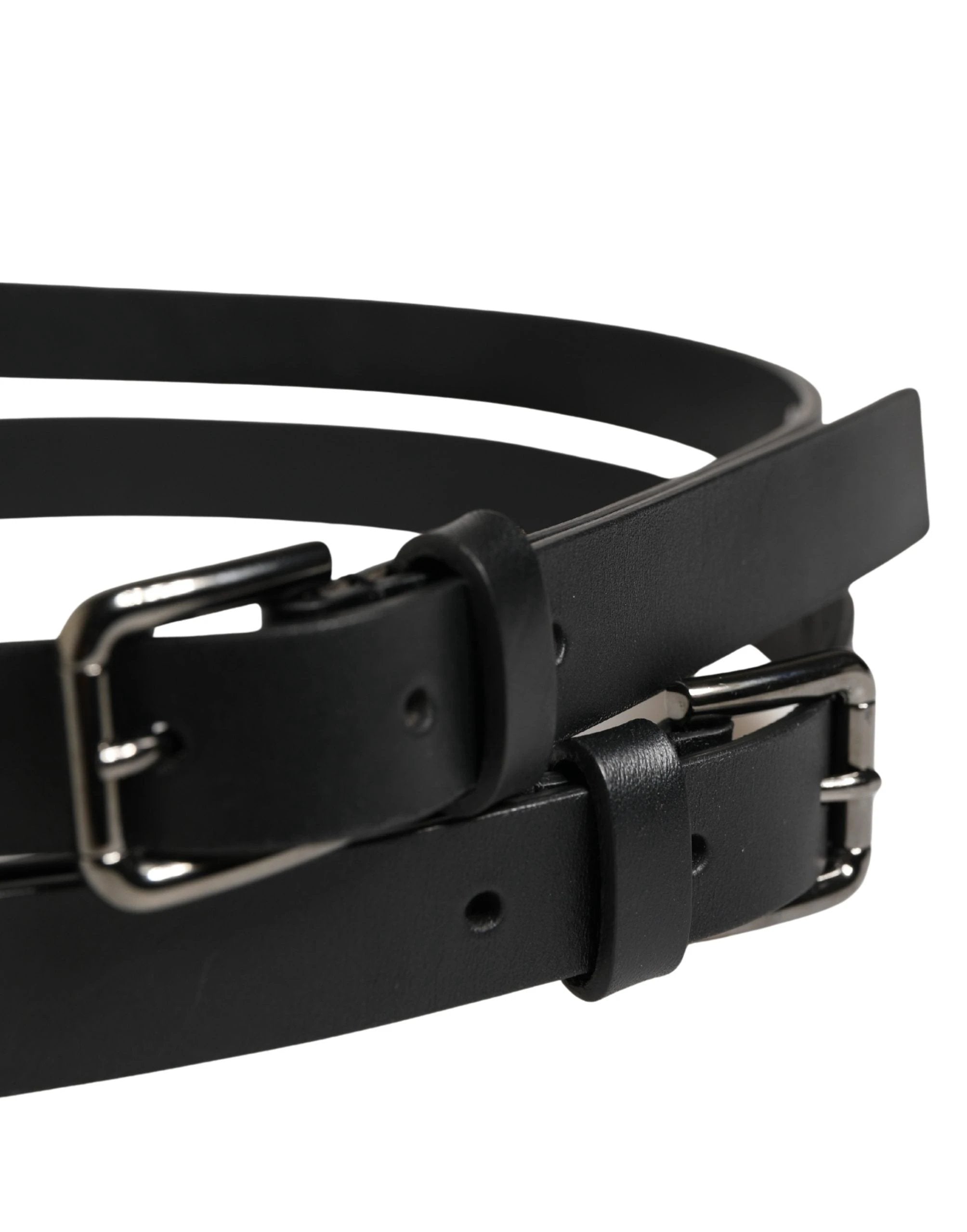 Ceinture Dolce &amp; Gabbana en cuir noir à double sangle et boucle argentée